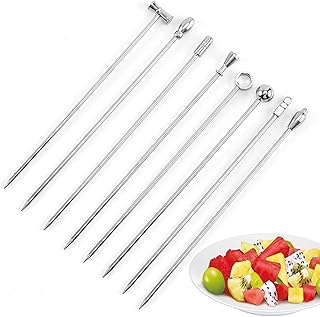 Cocktail Picks- 8PCS Stainless Steel Cocktail Sticks Reusable Metal Fruit Toothpicks Party Bar Cocktail Skewers for Drinks