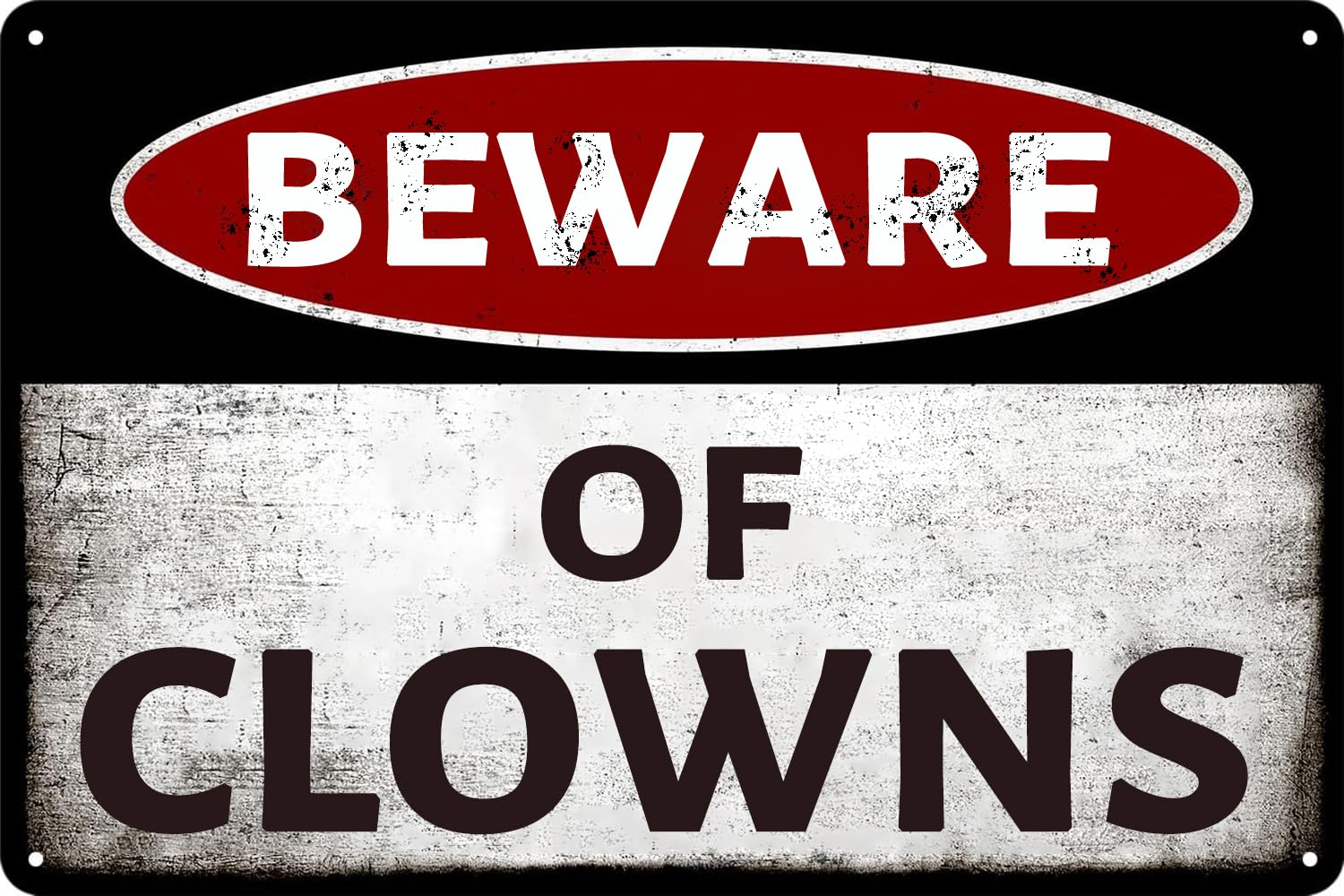 Funny Sarcastic Metal Tin Sign Beware of Clowns Warning Wall Decor for Man Cave Yard Bar Sign 8"x12"