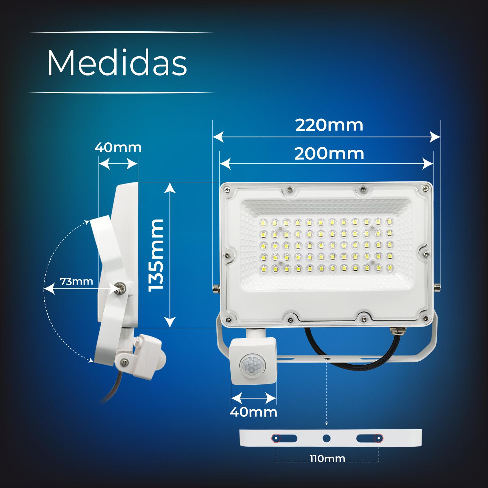 LED ATOMANT 5x Foco Proyector LED 30W con Sensor de Movimiento 6500K IP65 | 4200 Lumenes