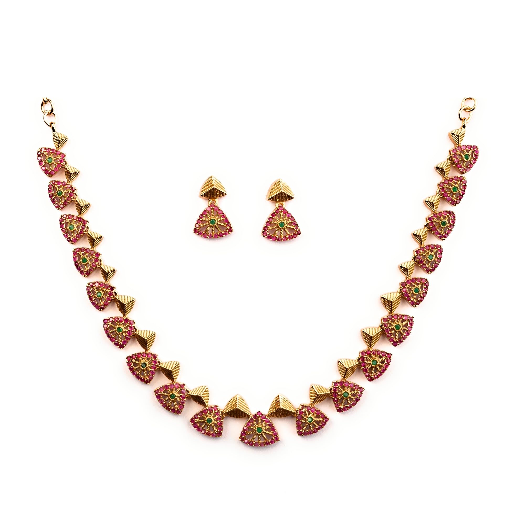 Sasitrends Radiant Gold Plated Necklace adorned with triangular motifs featuring American Diamond accents for Women and Girls (B0CFB6HYG8) Amazon Price History, Amazon Price Tracker