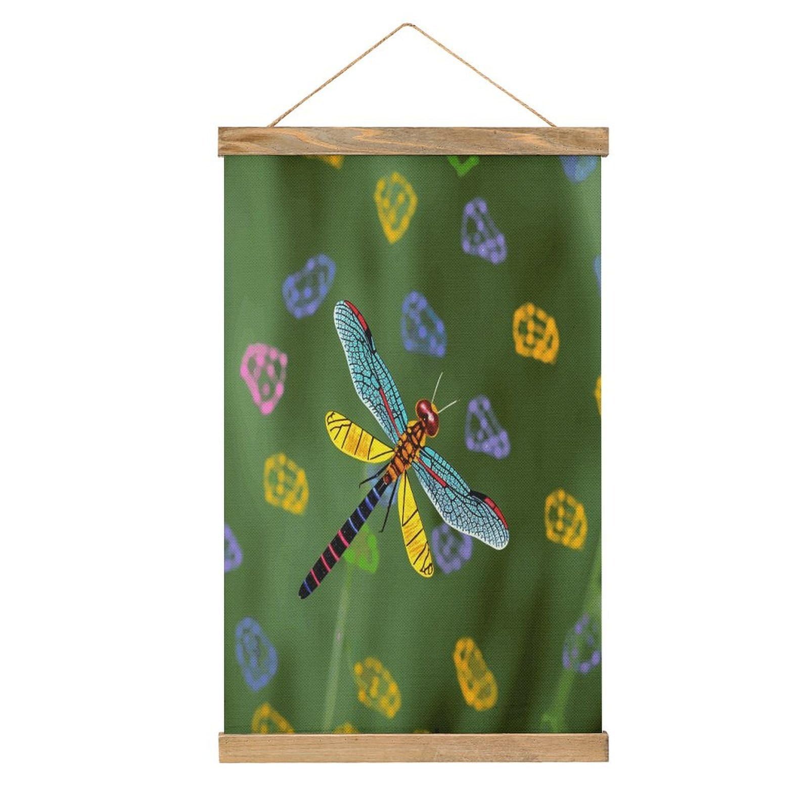 FekiLoot Colorful Dragonfly Wall Art Poster Hanger Frame Linen Wall Art Decor Vintage Hanging Poster Hanging Wall Decor Rustic Retro Wall Art Print for Living Room Decor 20.4 X 13.1Inches