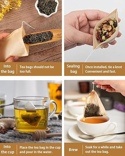 Miniatura 3 de 400 bolsas de filtro de té, material de papel de pulpa de madera 100% natural, dispositivo de remojo de té desechable, bolsa de té vacía con cordón,
