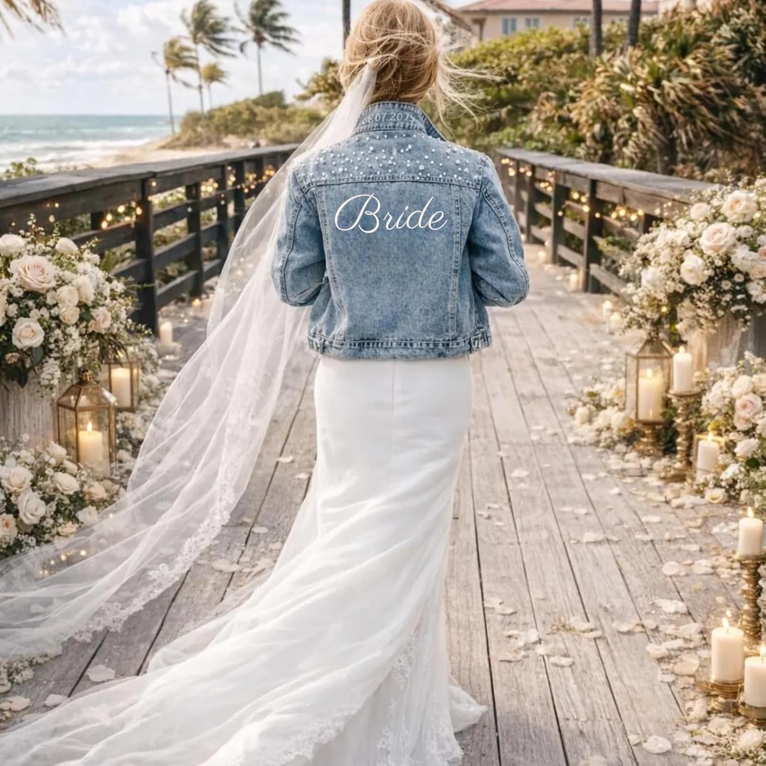 Embroidered Bride Pearl Denim Jacket, Wedding Gift for the Bride, Future Mrs Jean Jacket