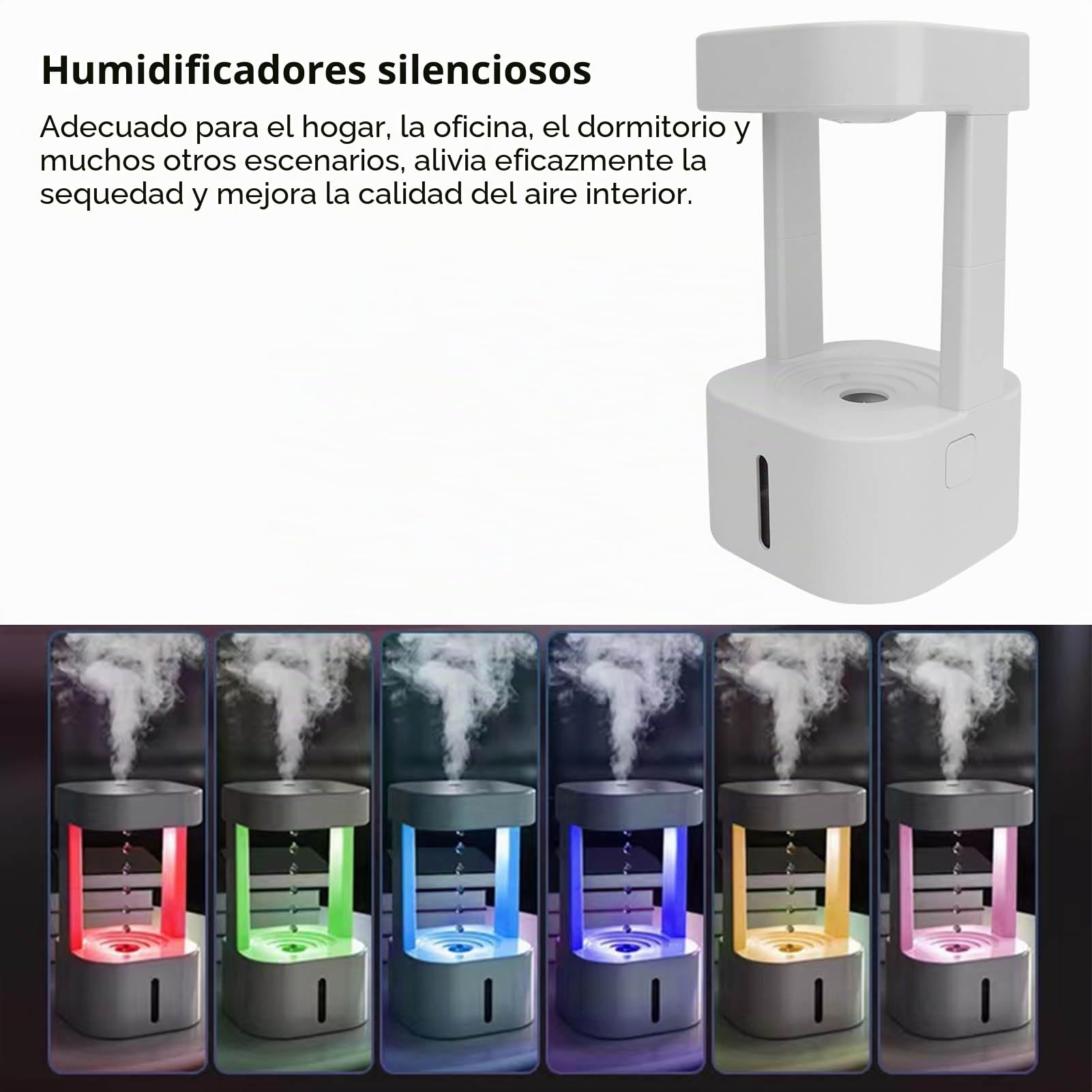 Humidificador de Aire con Gotas de Agua Antigravedad de 580 Ml, Humidificadores de Niebla Fría con Luces LED, Humidificadores de Niebla Fría Antigravedad para Dormitorio, (Luz de