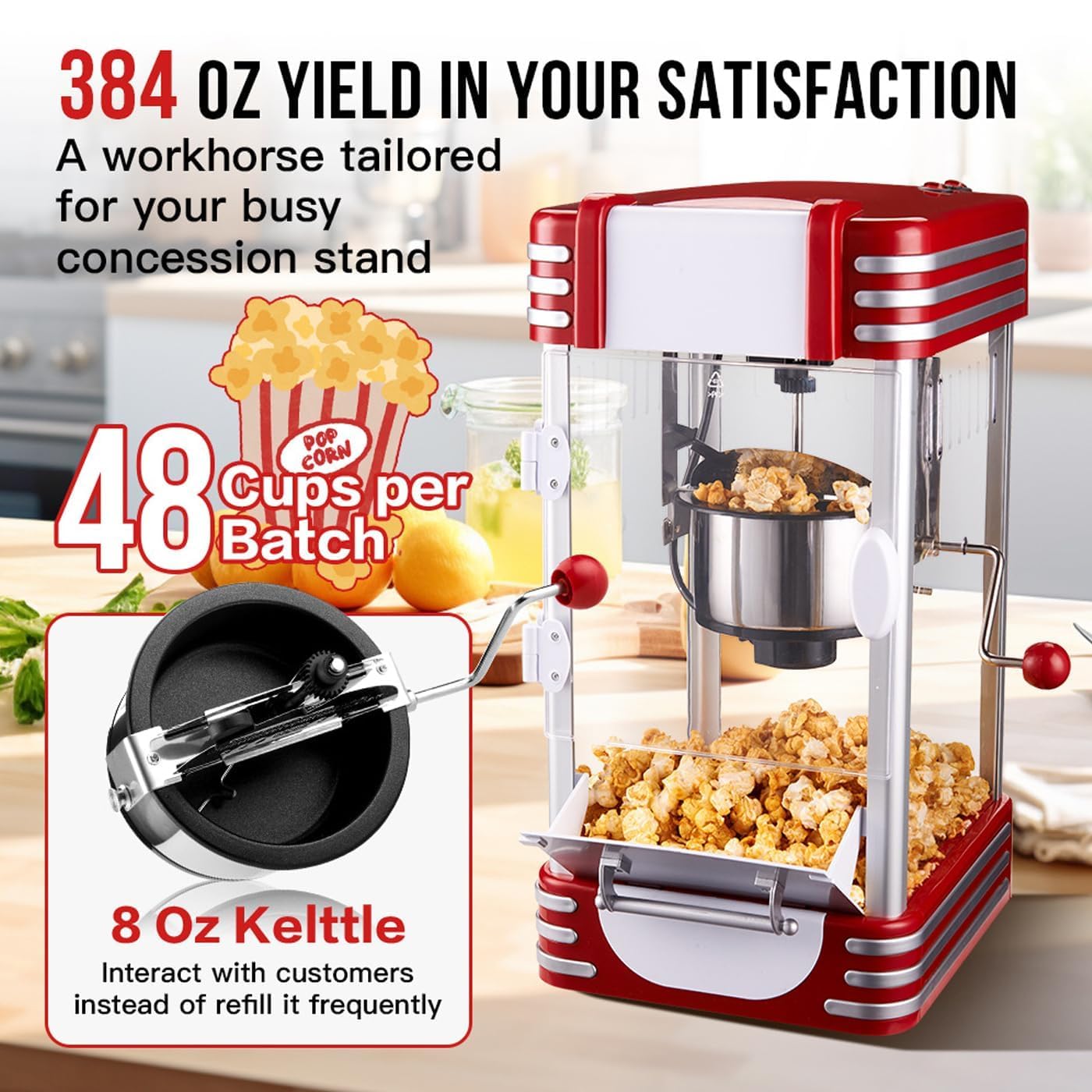 Home Essentials, Macchina per Popcorn elettrica da 3,7 l | Macchina per Popcorn ad Aria Calda Senza Olio con Ciotola Rimovibile | Controllo a 2 pulsan