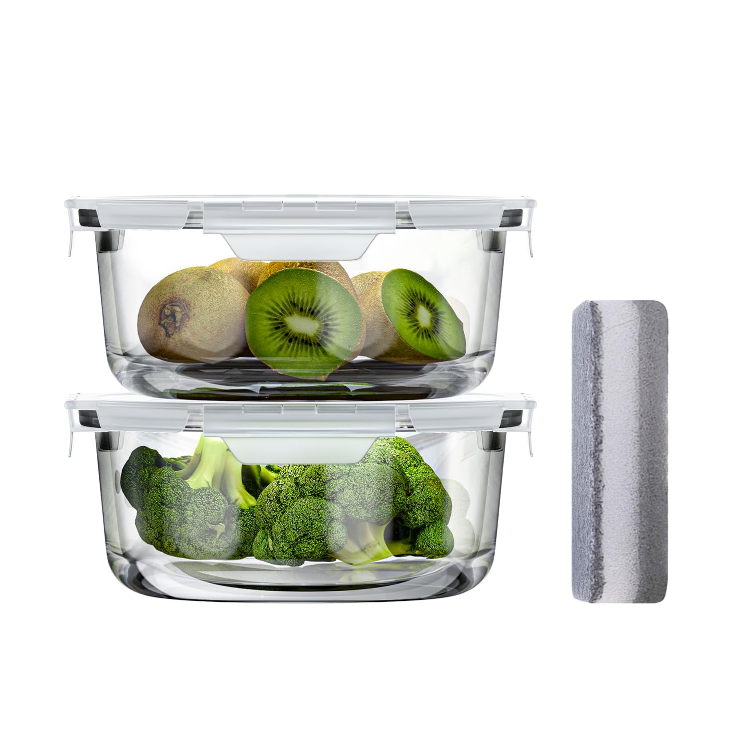 Round Glass Food Containers with Lids Set, Sealed Meal Prep Containers Glass, Lunch Box with Lid, Food Storage Containers (2 pack 660 ml), Microwave, Oven & Dishwasher Safe