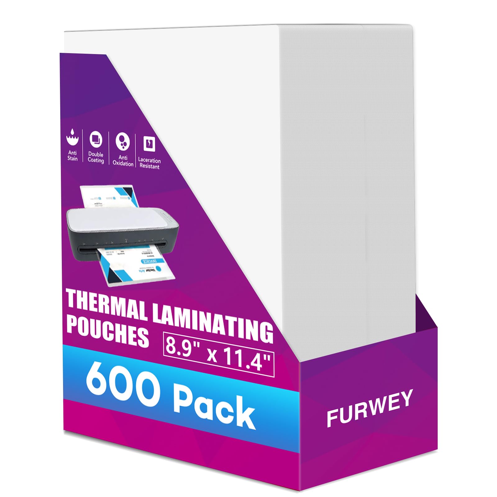 FURWEY Laminierblätter, für 21,6 x 27,9 cm große Blätter, 3 mm, 22,6 x 29 cm, Thermo-Laminierfolien, Laminierpapier für Laminator, transparent, Briefgröße, Büro- und Schulbedarf, 600 Stück