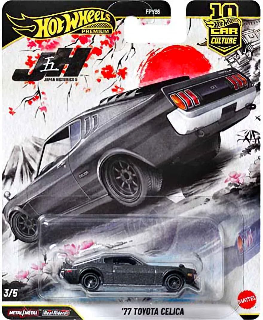 Hot Wheels Japan Historics 5 Premium Car Collection, 5-Pack Diecast Set with Nissan Skyline, Toyota Trueno, Celica, Datsun 620, Honda CRX, Car Culture Series FPY86-961P