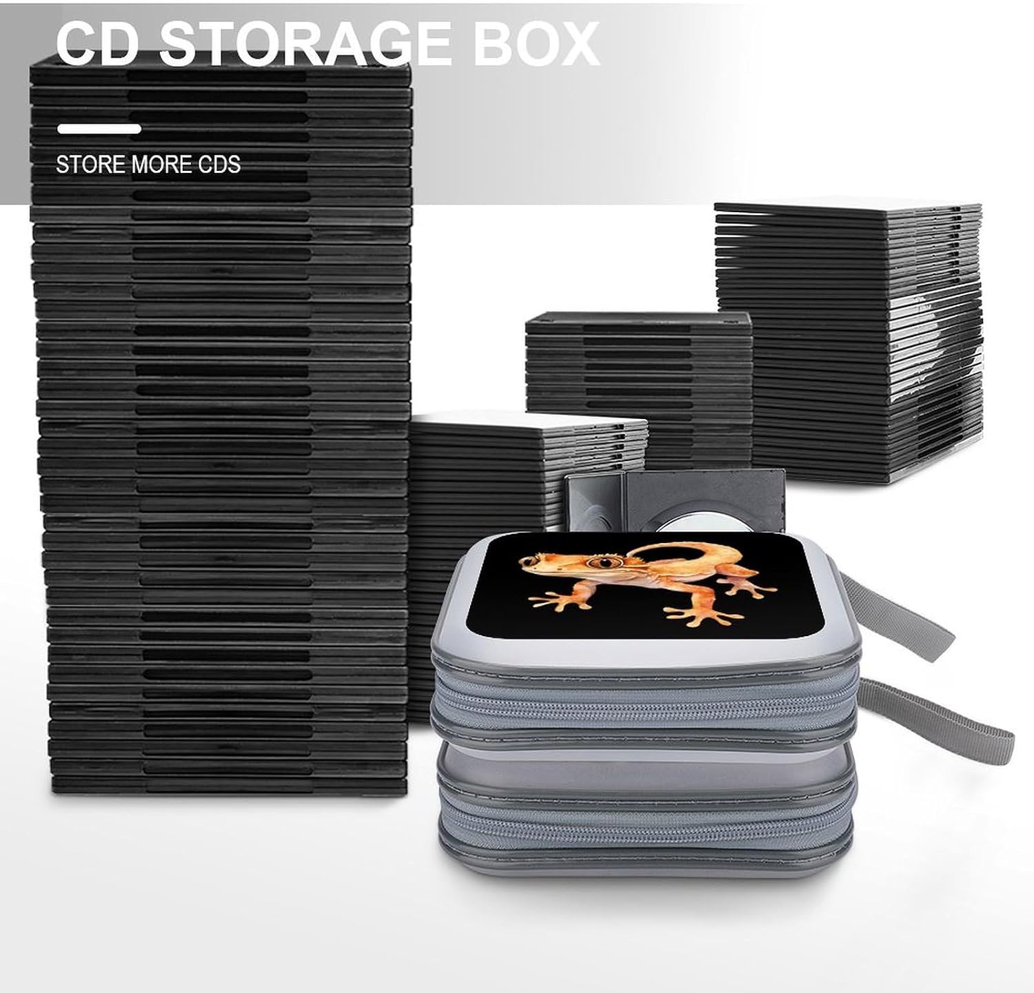 Watercolor Cute Crested Gecko Protective CD Case Storage Rack 40 Capacity DVD Holder Organizer Car Travel