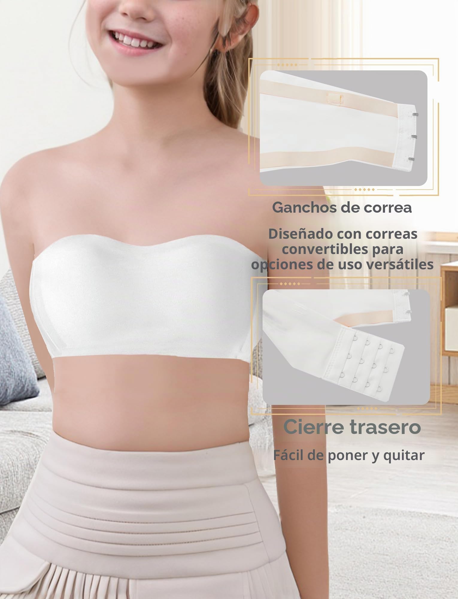 Happy Cherry Bandeau Bra Niñas Sujetador sin Tirantes Tubo Brasier Strapless Bralette Cómodo