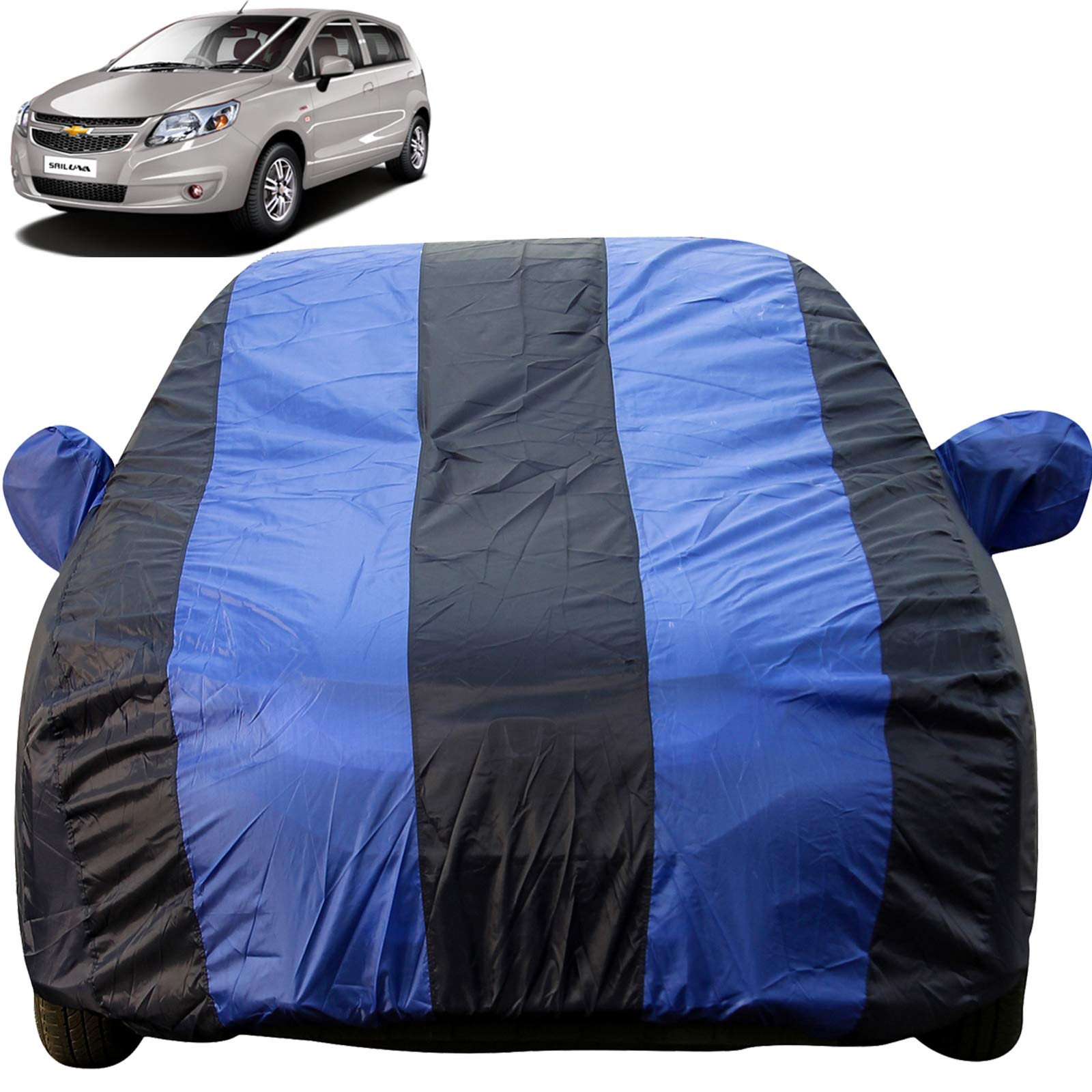 Autofact Car Body Cover with Mirror Pockets Compatible for Chevrolet Sail UVA (Triple Stitched, Bottom Fully Elastic, Royal Blue Color)
