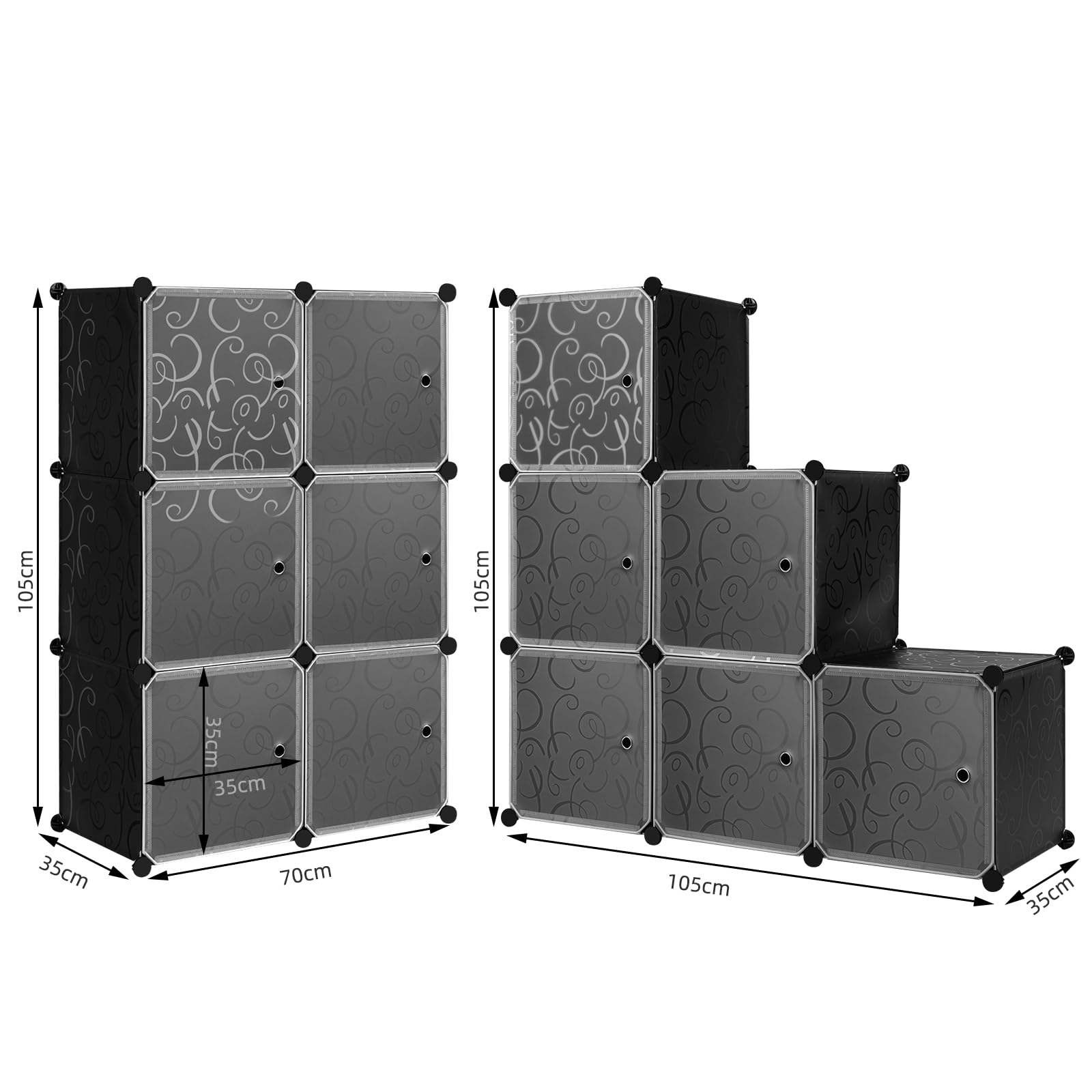 WOLTU Armoire de Rangement Plastique, Meuble de Rangement Modulable, Étagère Chaussures, Armoire Cube avec Portes pour Vêtements, Jouets, Livres,Chaussures, 6 Casiers, Noir