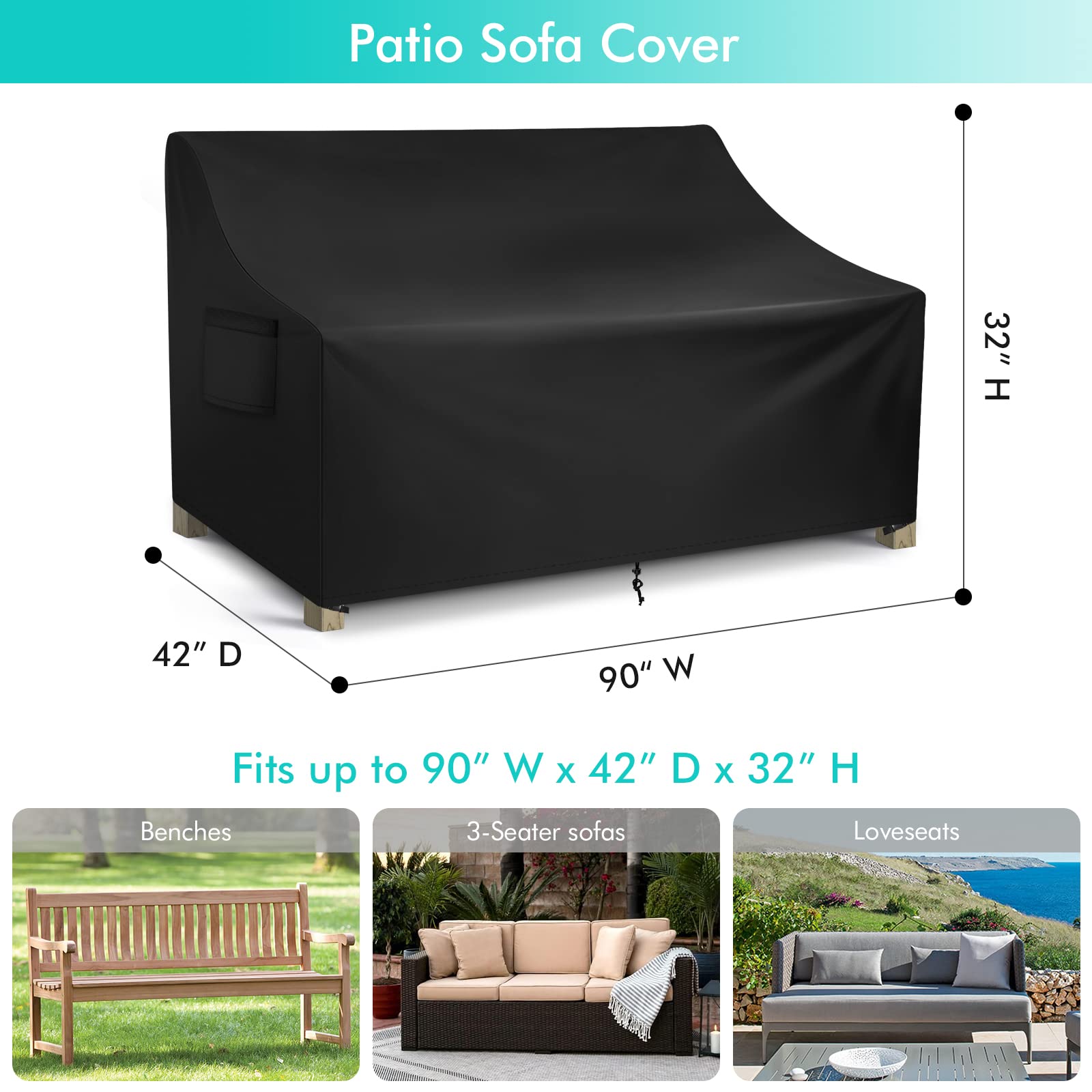 WLEAFJ Patio Sofa Cover Waterproof, 3Seater Outdoor