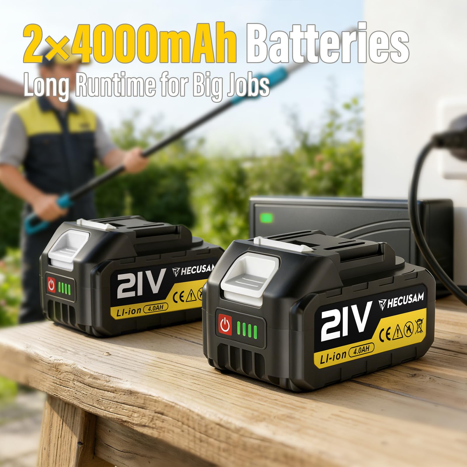 Taille Haie Electrique Telescopique 4,5 m avec Une Taille de 1,80 m, Taille-Haies Électriques avec Lame Double Action 52 cm, 2 * Batteries 4,0Ah, Tête Pivotante 180° Réglable, pour Haies Hautes