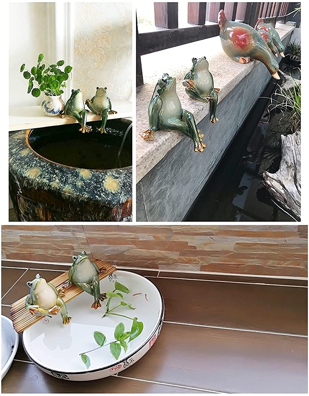 Para żab, ceramika, rzeźby, dekoracja ogrodowa, 2 szt., statuetka zwierząt, wewnątrz, na zewnątrz, dekoracja do ogrodu, na patio, podwórko i staw