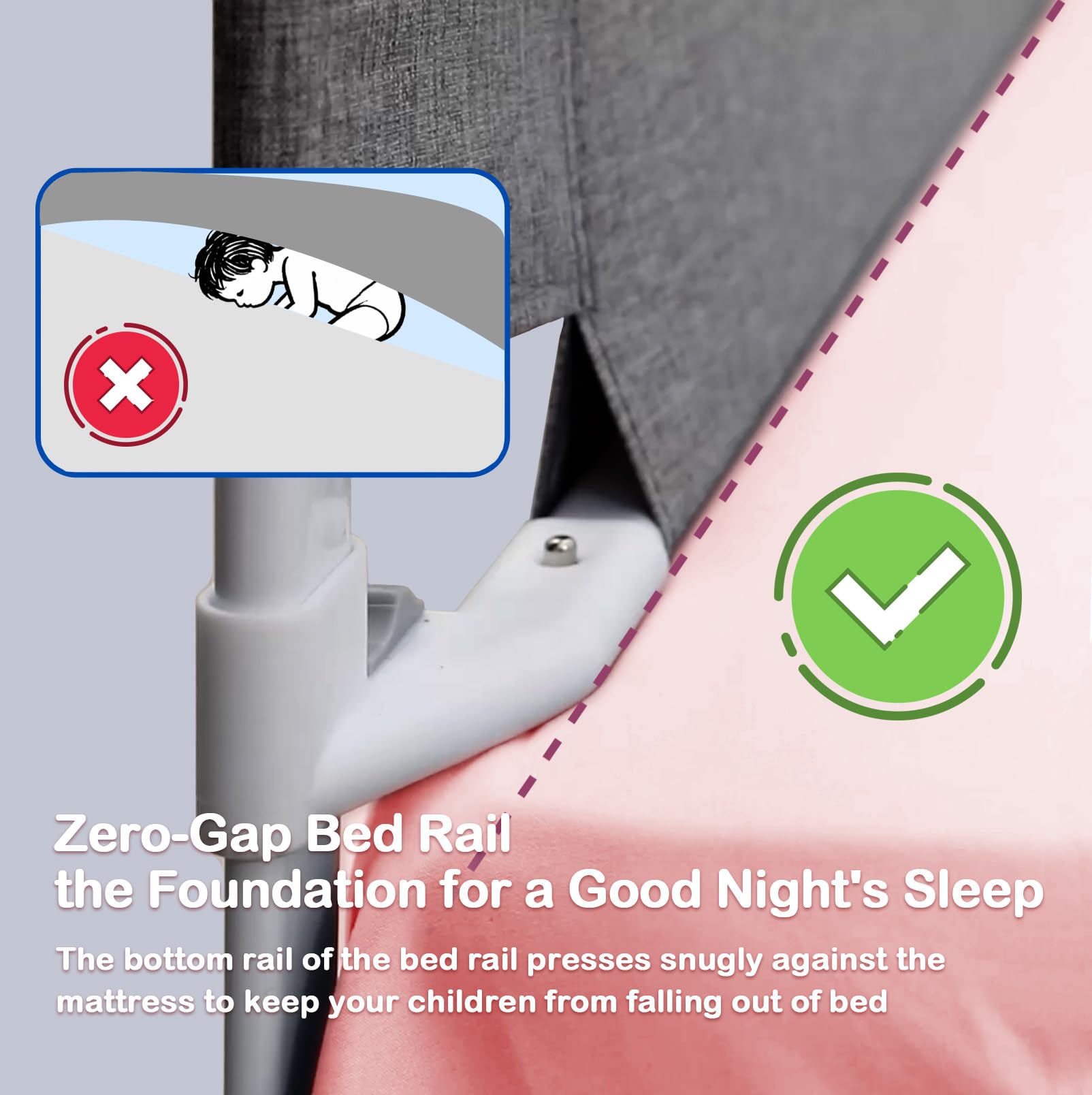 ZAHNHASE Barriera Letto Bambini Viaggio Guardrail sicurezza/protezione removibile per letto bambino - 180cm,Grigio,1pc