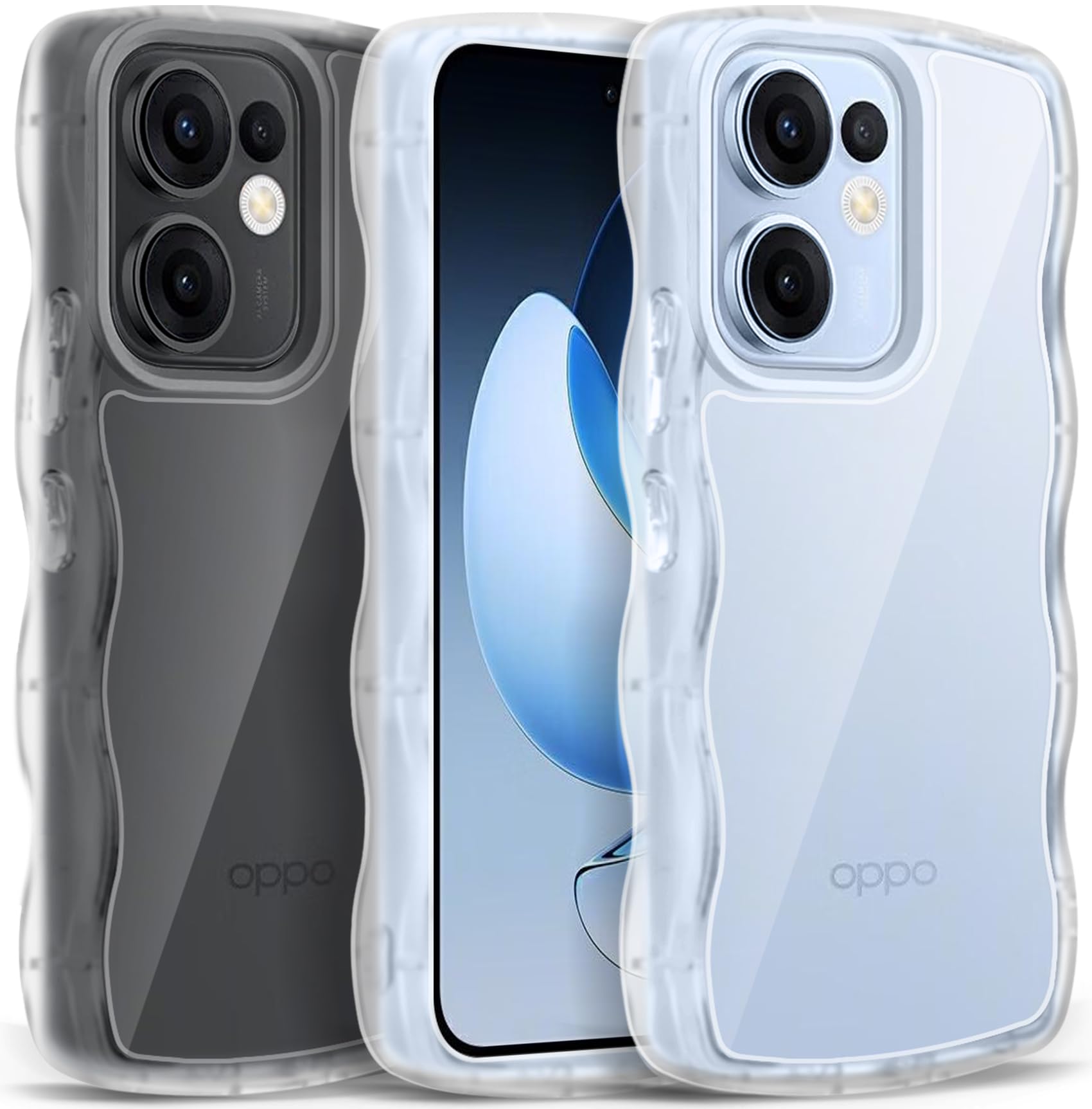 OPPO Reno13 A 用 ケース クリア ウェーブ おしゃれ かわいい オッポリノリノ13A 用 スマホケース 人気 カバー 滑り止め 薄型 軽量 耐衝撃 ストラップホール付き シリコン 透明(クリア)