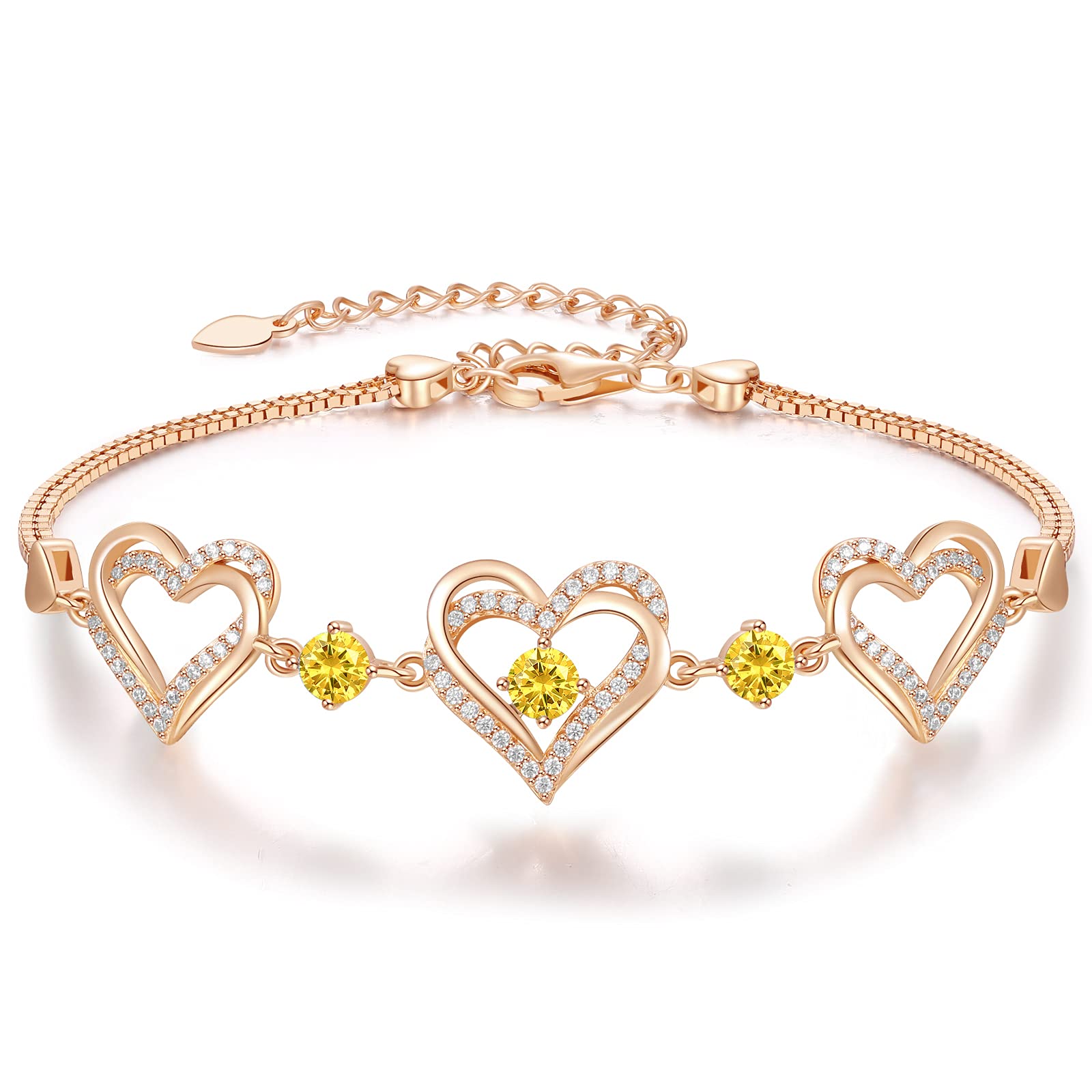 CDE Forever Love Heart Charm Link Bracelet for Women, 925 Sterling Silver Birthstone Bracelet Mother's Day Gift Anniversary Christmas Birthday Jewelry