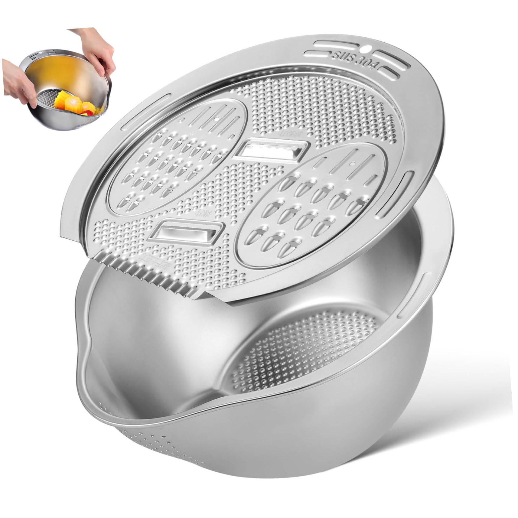 Hemobllo Lavadero de Arroz Colador Multifuncional de Acero Inoxidable para Lavar Arroz Verduras Frutas Enjuague Drenaje Fregadero