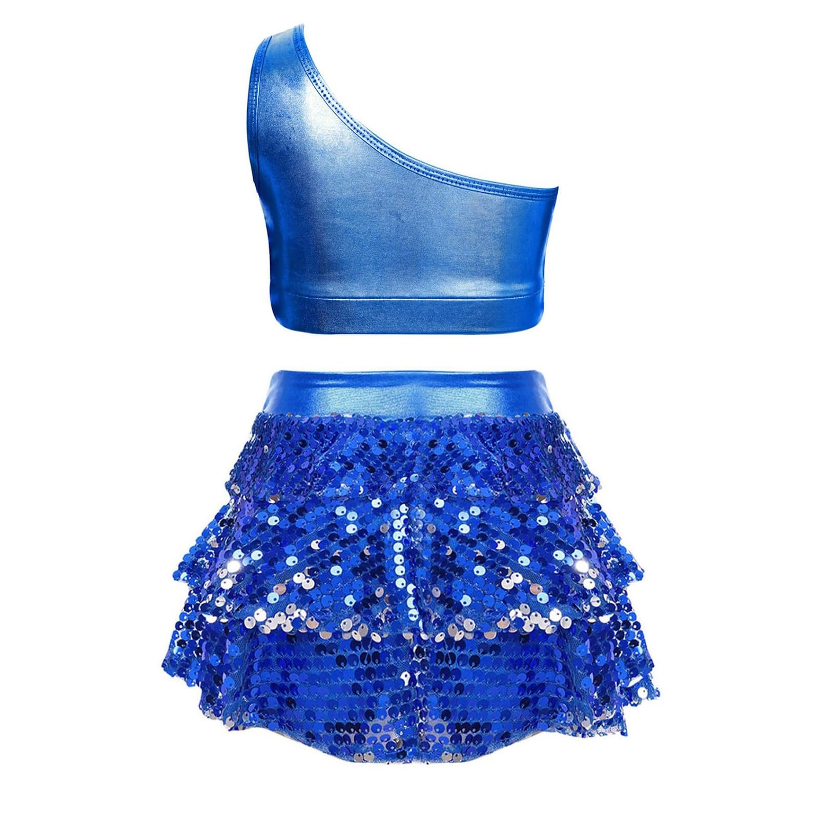 Conjunto de con Lentejuelas para niñas de Dos Piezas cómodo y elástico Falda y Top para actuaciones y Celebraciones de Baile