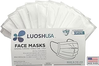 Luosh Face Masks Disposable Made in USA, 3 Ply Disposable Masks 50pcs,Adult Mask, Kids Mask, Black Masks, White Masks