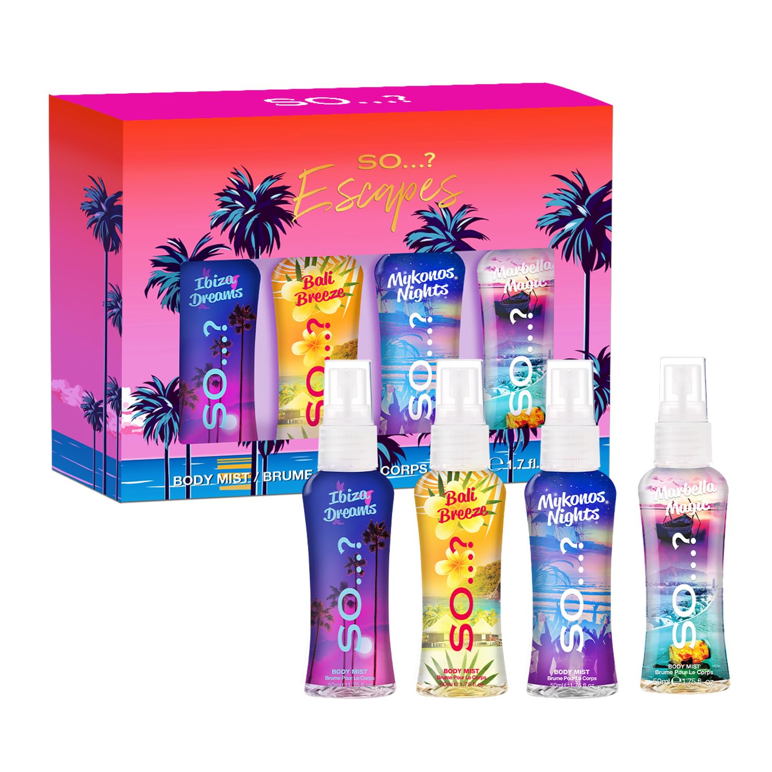 SO Escapes Mini Body Mist, 200ml (4x50ml Body Mists) Long Lasting, Travel Pocket Body Spray, Body Mist Spray For Women & Girls, Gift Set (Pack Of 4) 200ml UK's No 1 Body Mist - Blue Crush