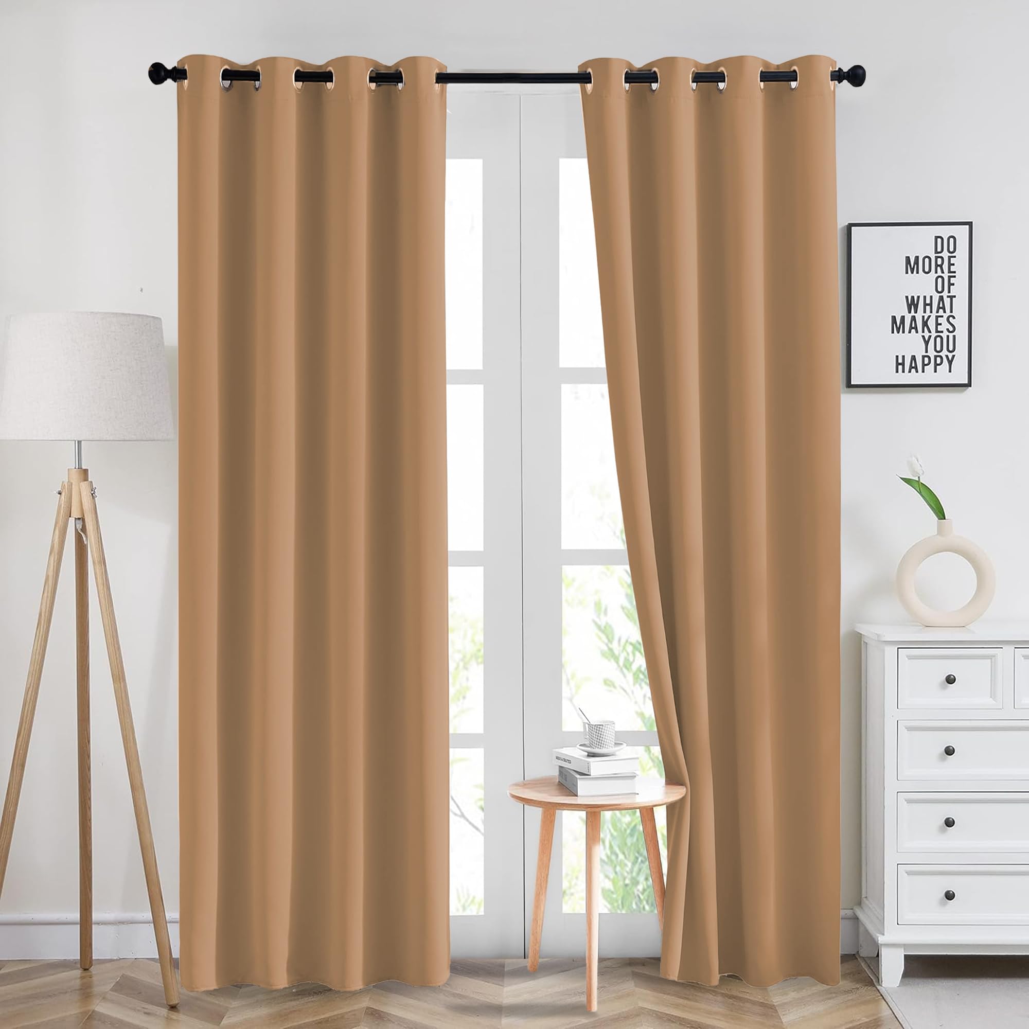 Imperial Rooms Eyelet Blackout Curtains for Living Room66x90 Inch Beige Bedroom Curtains Super Soft Thermal insulated Curtain 2 Panels with Tiebacks