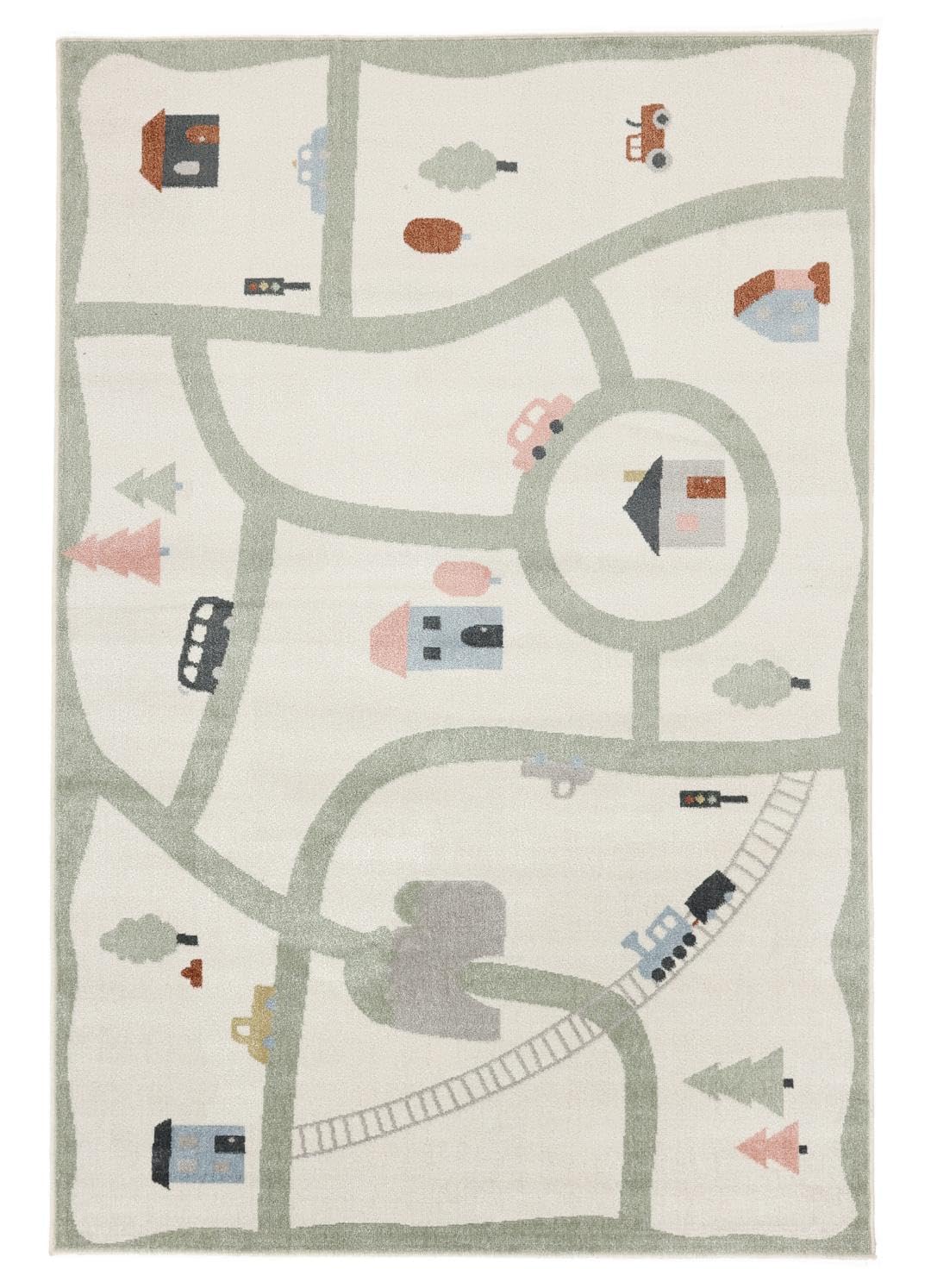 RugVista Road Map Alfombra Infantil, 100 x 160 cm, Blanco/Multi | Modernas, Niños, Rectangular, Pelo corto, Lavado a máquina, Oeko-Tex 100, Sin productos químicos peligrosos, Cuarto del bebé