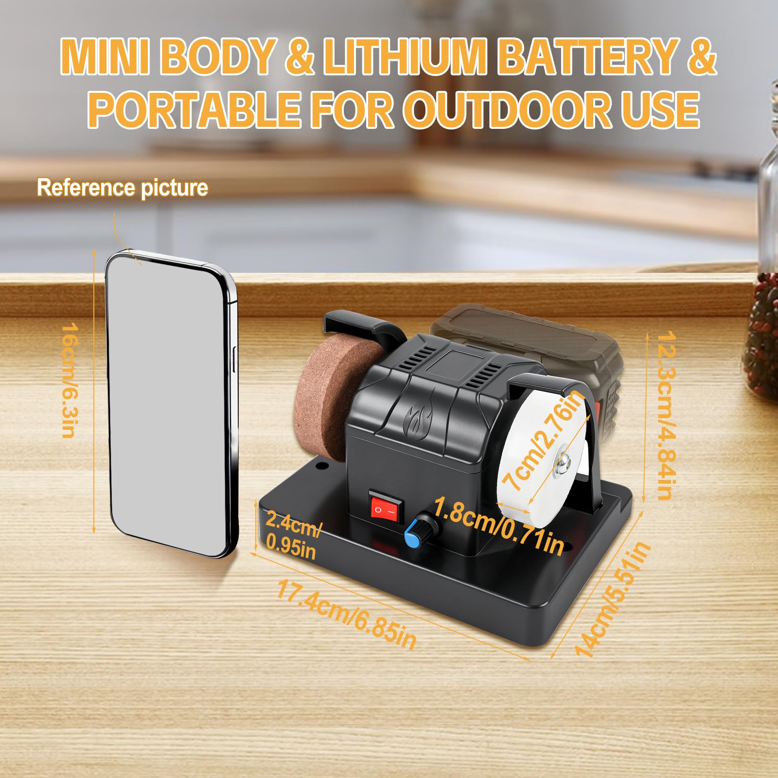 Mini-meuleuse d'établi sans fil compatible avec la batterie Makita 18 V, vitesse réglable de 0 à 7 000 tr/min, meuleuses de 80/120 mesh pour le métal, le bois, les couteaux