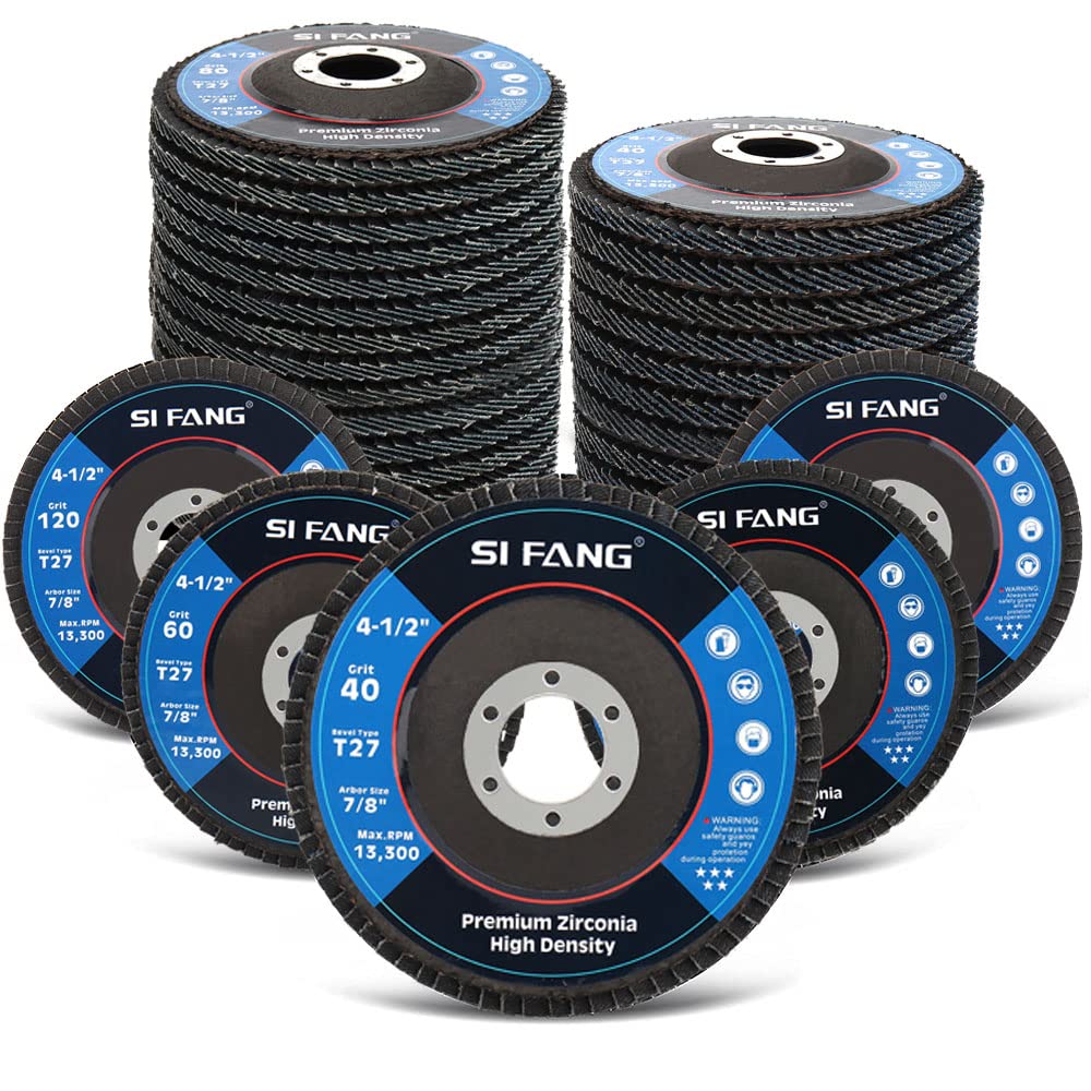 SI FANG-Lot de 20 Disques à Lamelles en Oxyde de Zirconium 115 mm pour Meuleuse d'Angle | 4 Grains Assortis (40,60,80,120) pour Acier Inoxydable et Tous Métaux Disques de Ponçage Haute Durabilité