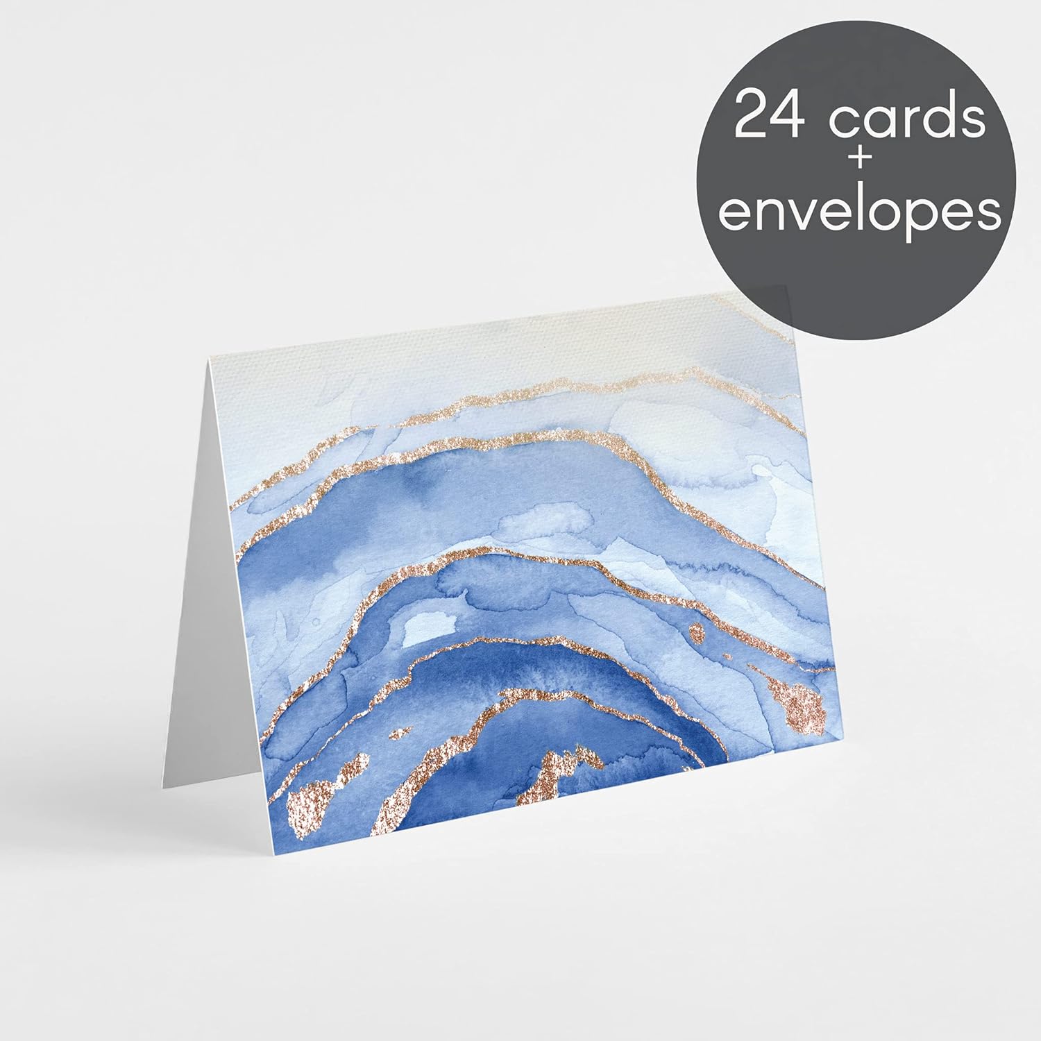 Blue Gold Greeting Cards Boxed Set - 24 Beautiful All Occasion Just Because Greeting Cards w/White Envelopes - Blue Watercolor Art Designs for Personalized Stationery Printed in the USA by RitzyRose