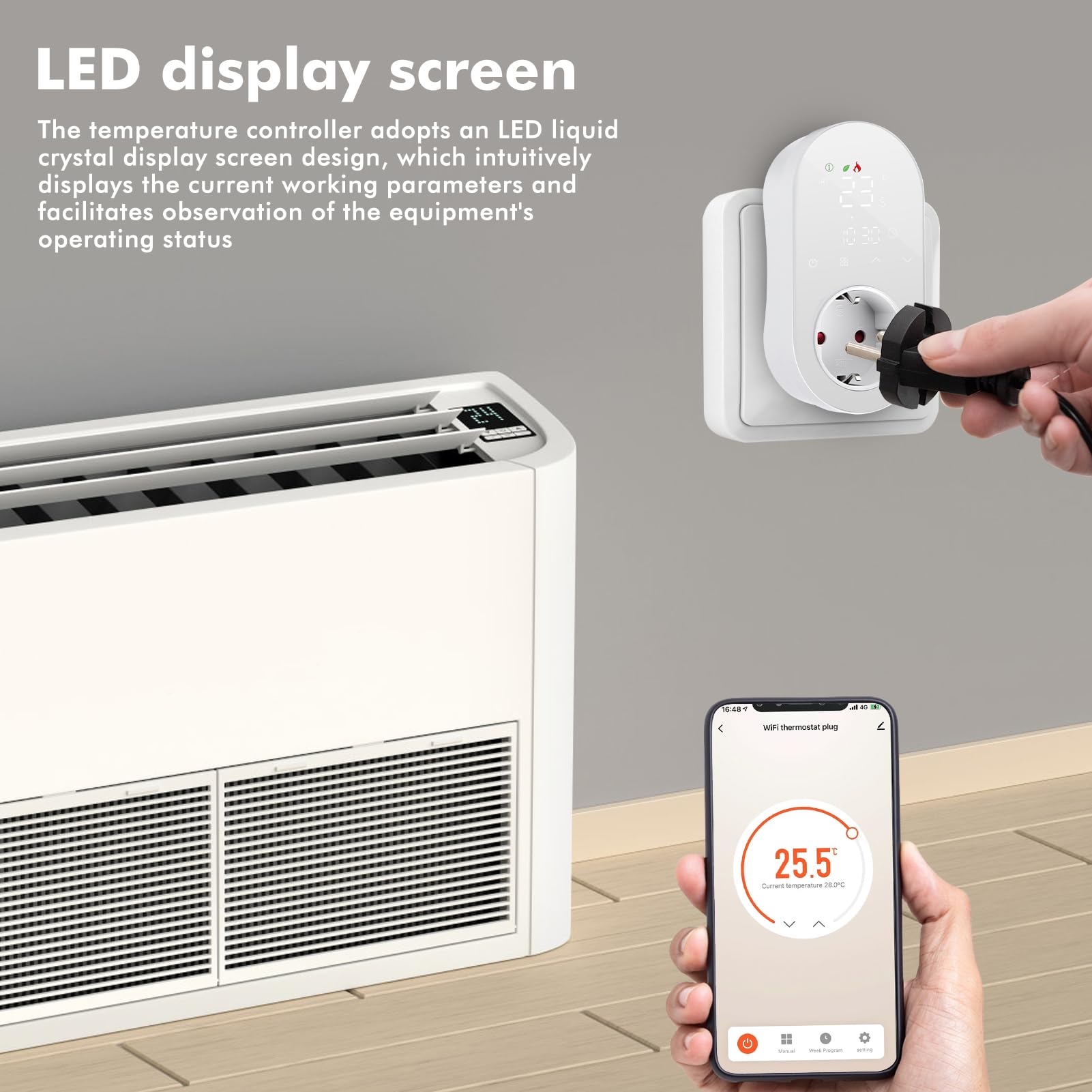 Jadeshay Thermostat Steckdose Smart 16A Temperaturregler Temperaturregler Digital mit LED-Anzeige, Thermostat Steckdose kompatibel mit Alexa, Google Assistant Sprachsteuerung und Smart Life App 220V