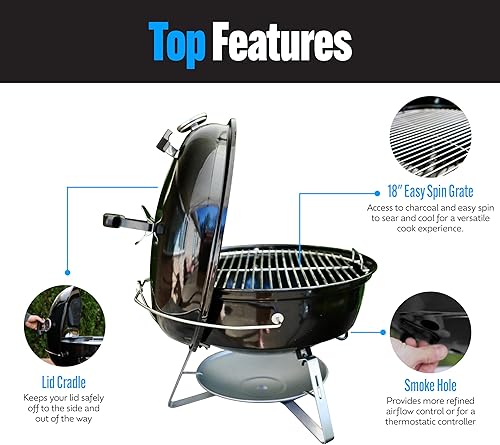 Miniatura 5 de SnS Grills Slow 'N Sear - Hervidor de viaje, cesta de carbón de cocina de 2 zonas y parrilla de fácil giro de 18 pulgadas, parrilla de carbón