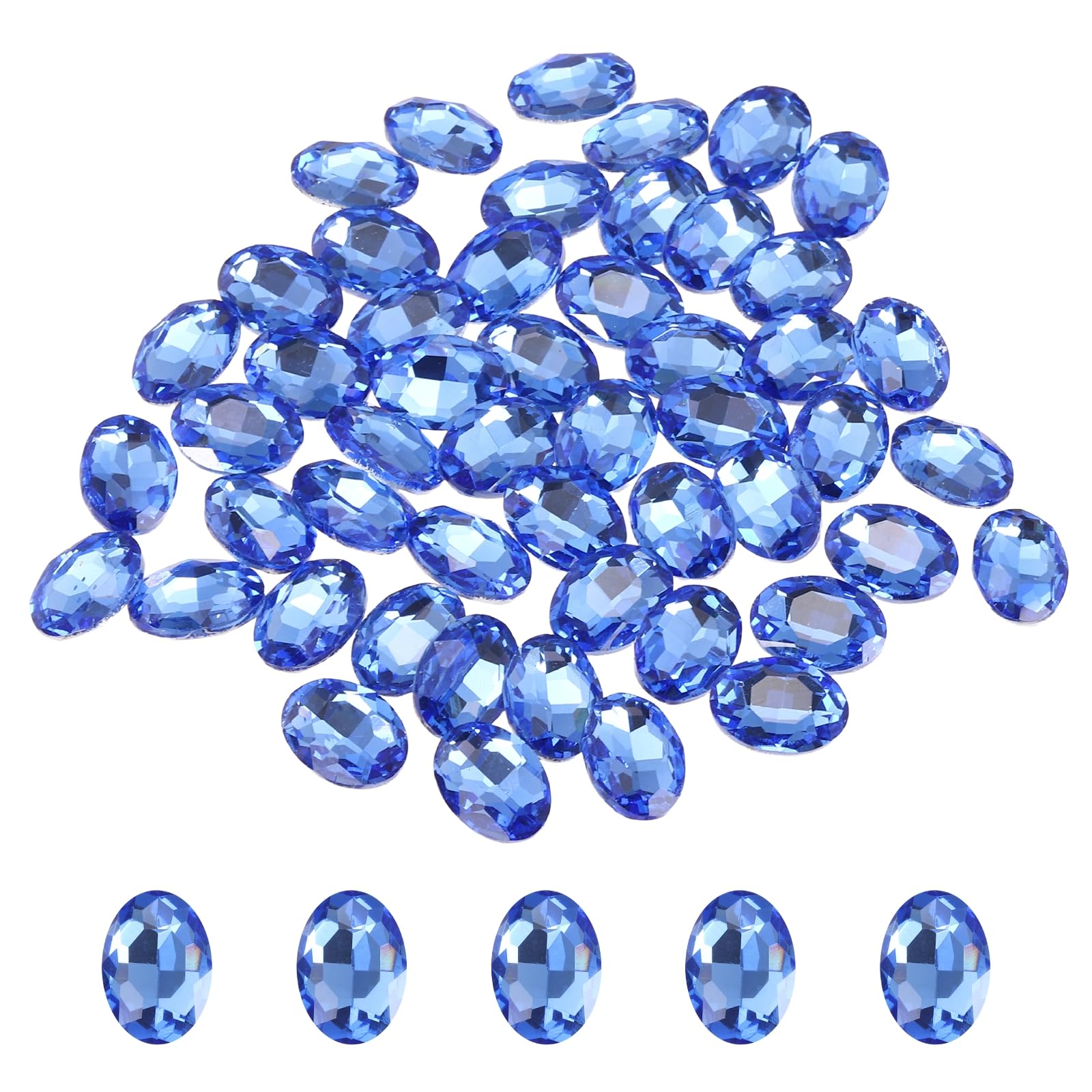 sourcing map 100Pcs Oval Pointed Back Rhinestone, 10 x 14 mm Oval Faceted Glass Rhinestone Gems Pointed Back Faceted Glass Beads for Jewelry Making DIY Crafts Shoes Crystal, Light Blue