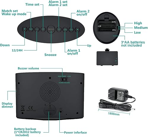 Miniatura 7 de ANJANK Reloj despertador extra fuerte con agitador de cama inalámbrico, doble alarma vibratoria para personas que duermen con mucha ansiedad, sordos