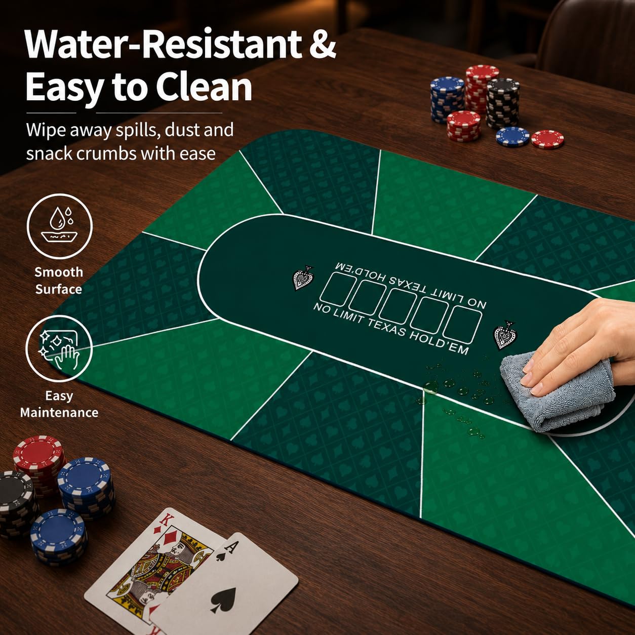 Tapis de poker professionnel Texas Hold'em - 180 x 90 cm - Tapis de poker de luxe - Housse de table de poker - Tapis de blackjack - Avec sac de transport pour une véritable sensation de casino (vert