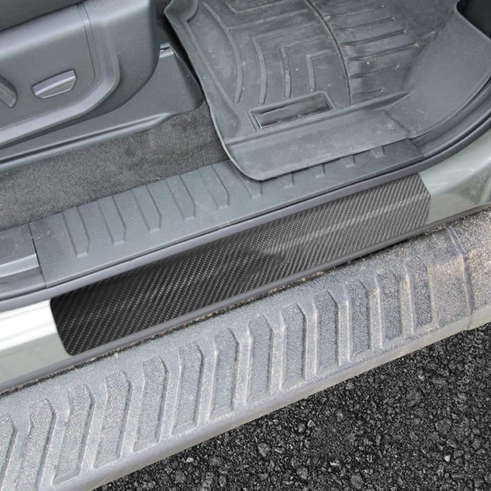 LEXLEY For Ford 2015-2025 F150 Carbon Fiber Style Leather Door Sill Protector,Guard Sills Protector Trim,Welcome Pedal Protect 4PCS-With SILVER 
