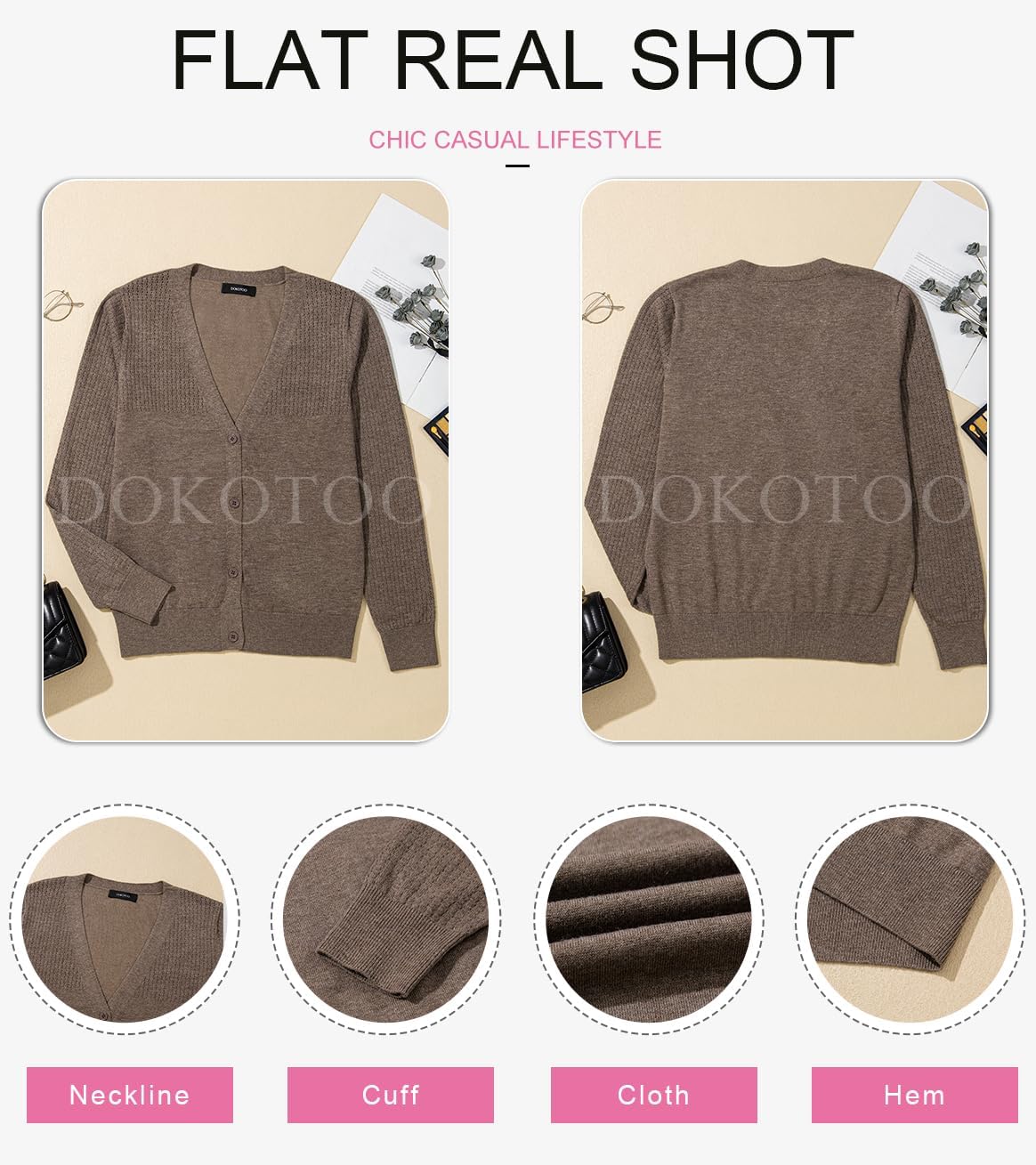 Dokotoo Womens Cardigan Wool Blend Long Sleeve Button Down Sweaters for Women Casual Hollow Out Knit Tops - Image 3