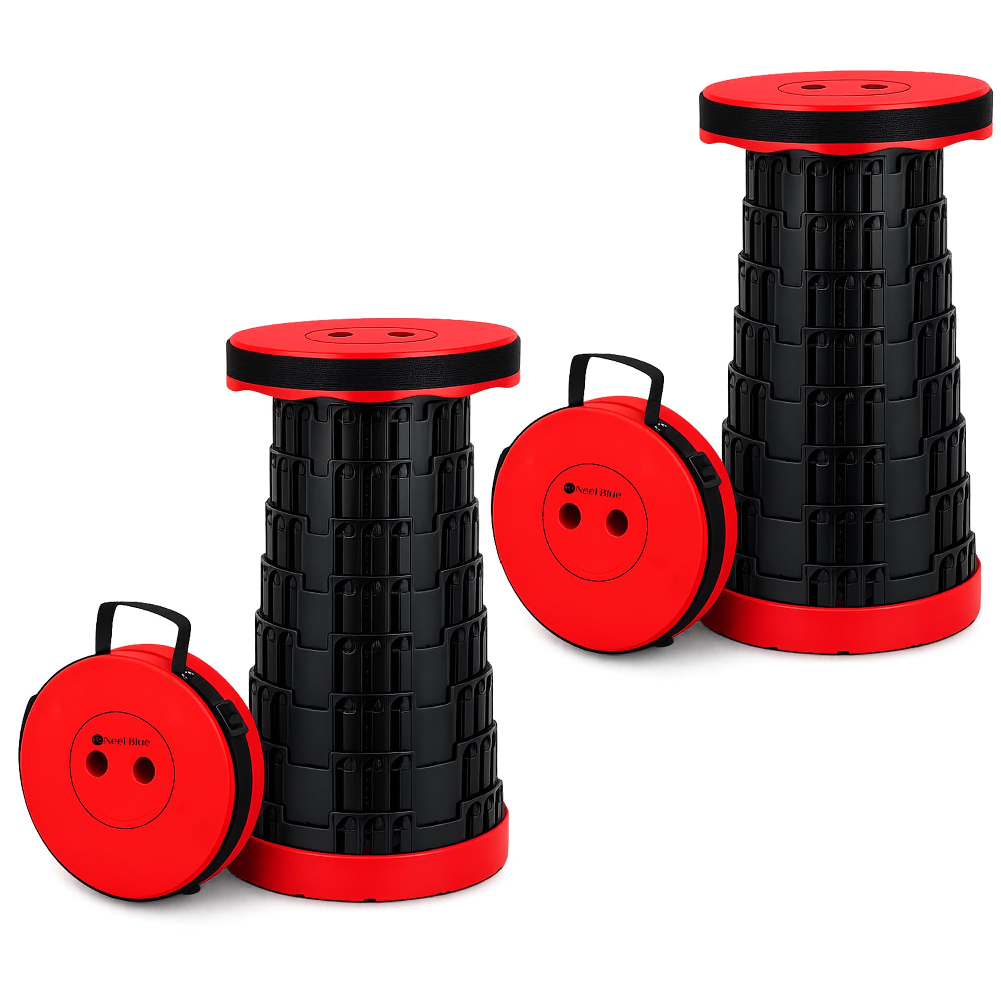 WedDecor Telescopic Folding Stool Retractable Seat 440lbs - Red, 2pcs