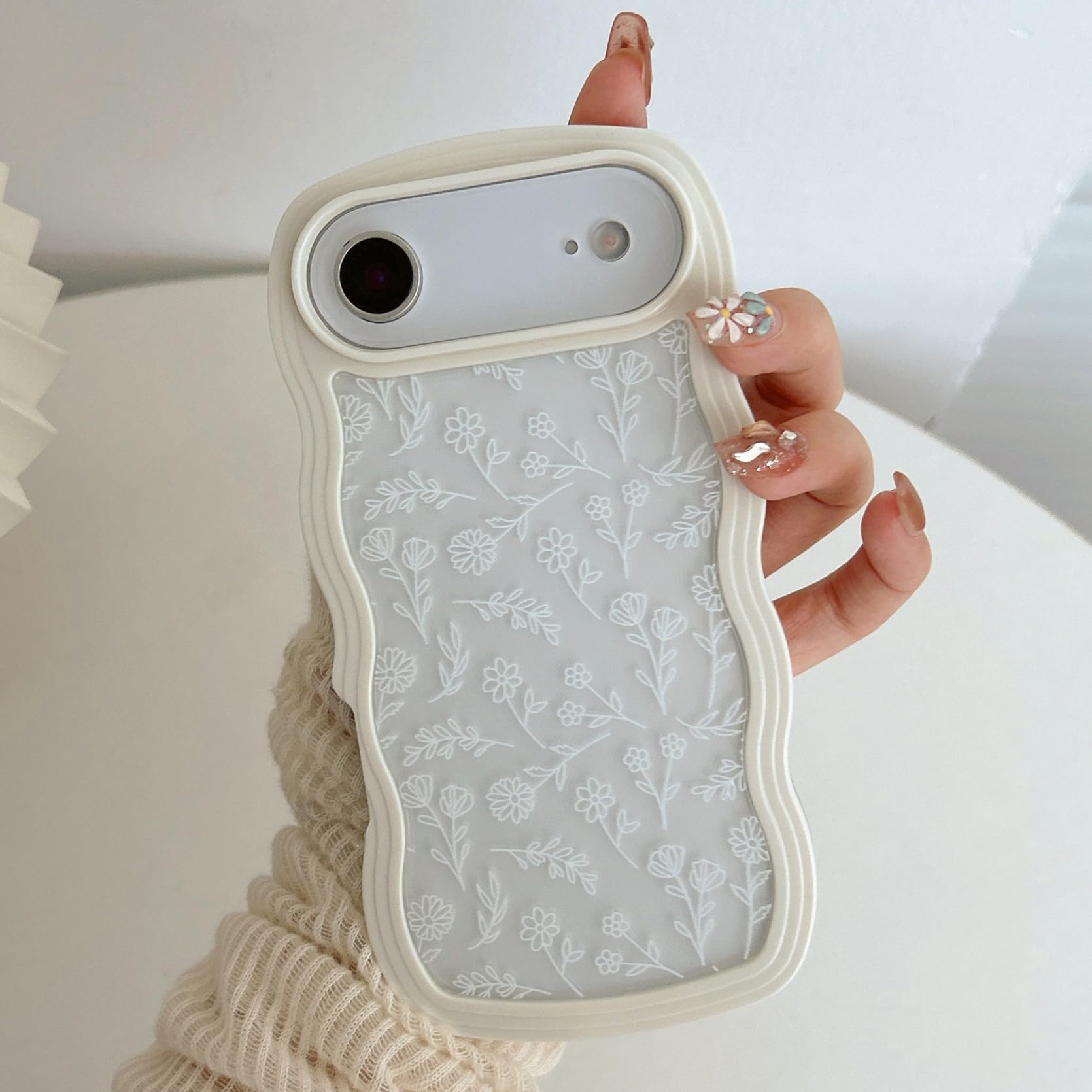 QLTYPRI for iPhone Air Case, Cute Curly Wave Frame Clear Case for Girls Women, Flower Clear TPU Bumper Slim Soft Silicone Shockproof Protective Phone Cover for iPhone 17 Air - White Floral
