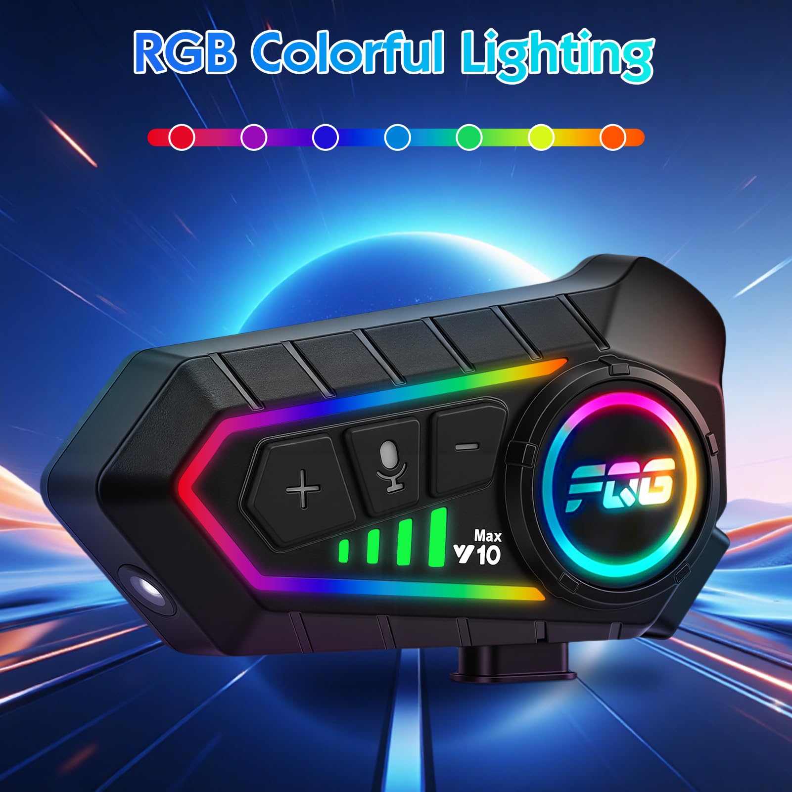 HISUEKIG 6.0 Motorcycle Helmet Speakers, Super Long Battery Life, Motorbike Helmet Bluetooth Headset with Soft/Hard Mic,IP56 Automatic Answer/Intelligent Noise/RGB LED Light - 2