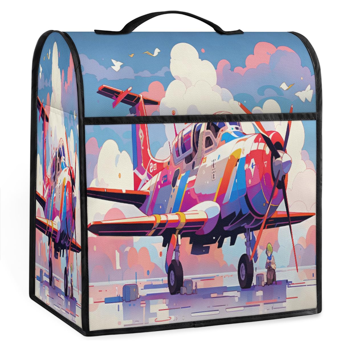Coffee Maker Cover Watercolor Airplane Kitchen Appliance Covers Small Appliance Covers Blender Cover Juicer Cover Dust Covers for Kitchen Appliances with Top Handle and Pockets,Washable,B493