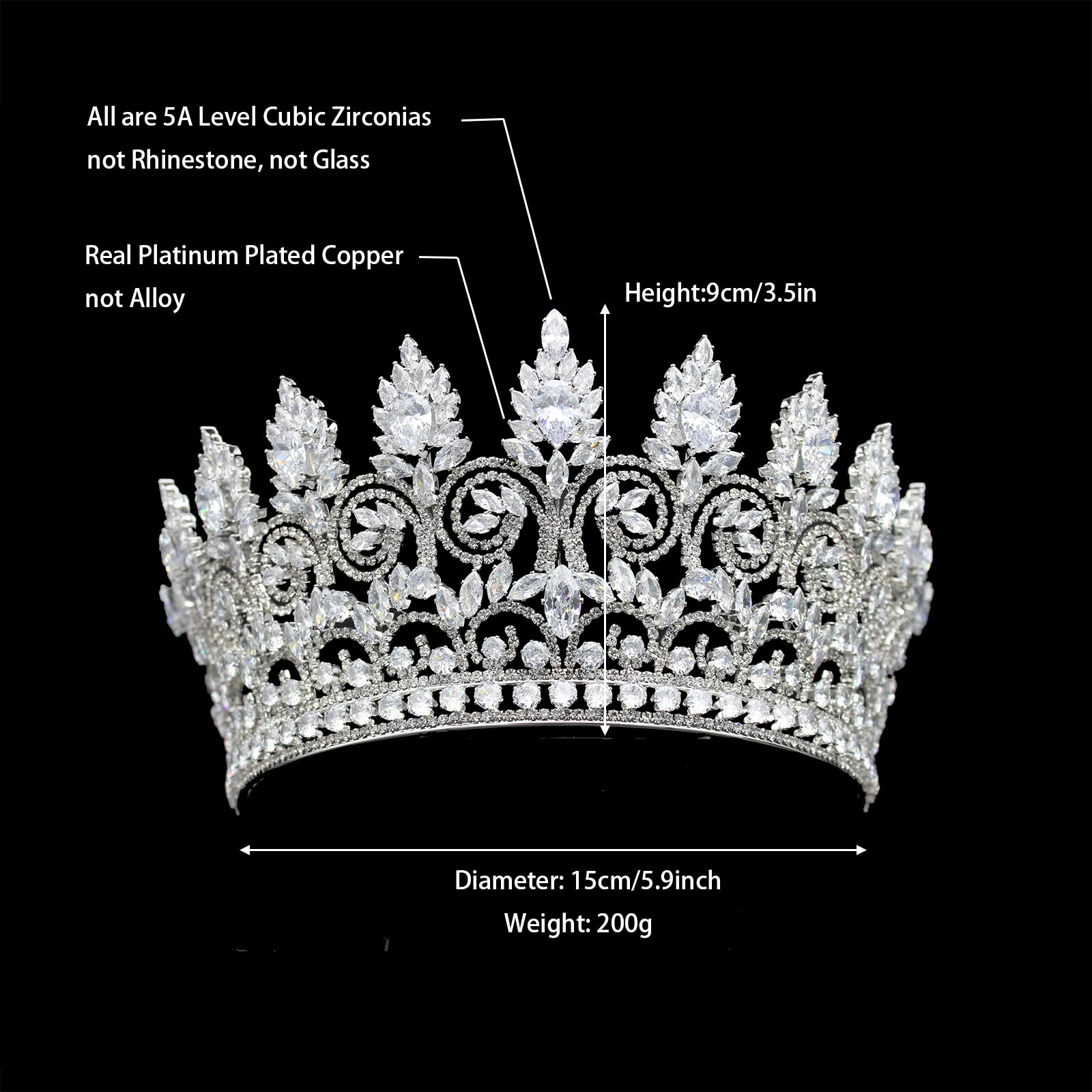 QXMYOO Tiaras de boda grandes de circonita cúbica de lujo para novia, coronas de reina, princesa, cumpleaños, quinceañera, graduación, regreso a casa, accesorios para el cabello nupcial HB086