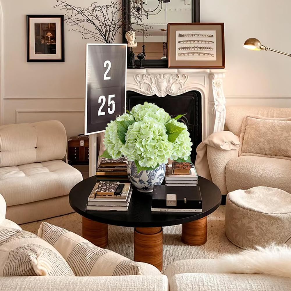 4 Pcs 21 inches Real Touch Light Green Artificial Hydrangeas Flower Lifelike Realistic Latex Hydrangeas Faux Flower for Home Decor Kitchen Living Room Table Wedding Arrangement - Image 4