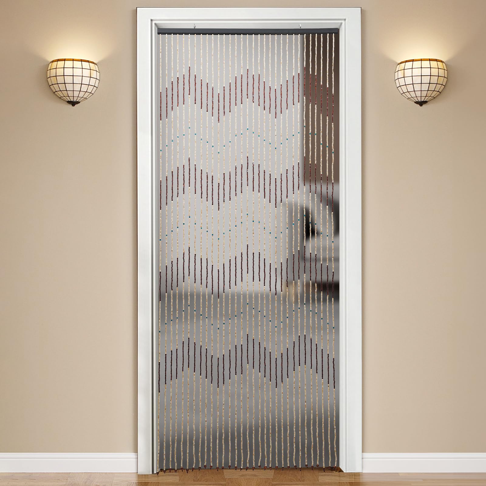 Rideau de porte en bambou - Rideau perles en bois - Rideau à perles en bois - Anti-insectes - Séparateur de pièce - Rideau décoratif pour chambre à coucher, porte de balcon (90 x 220 cm, 31 brins)