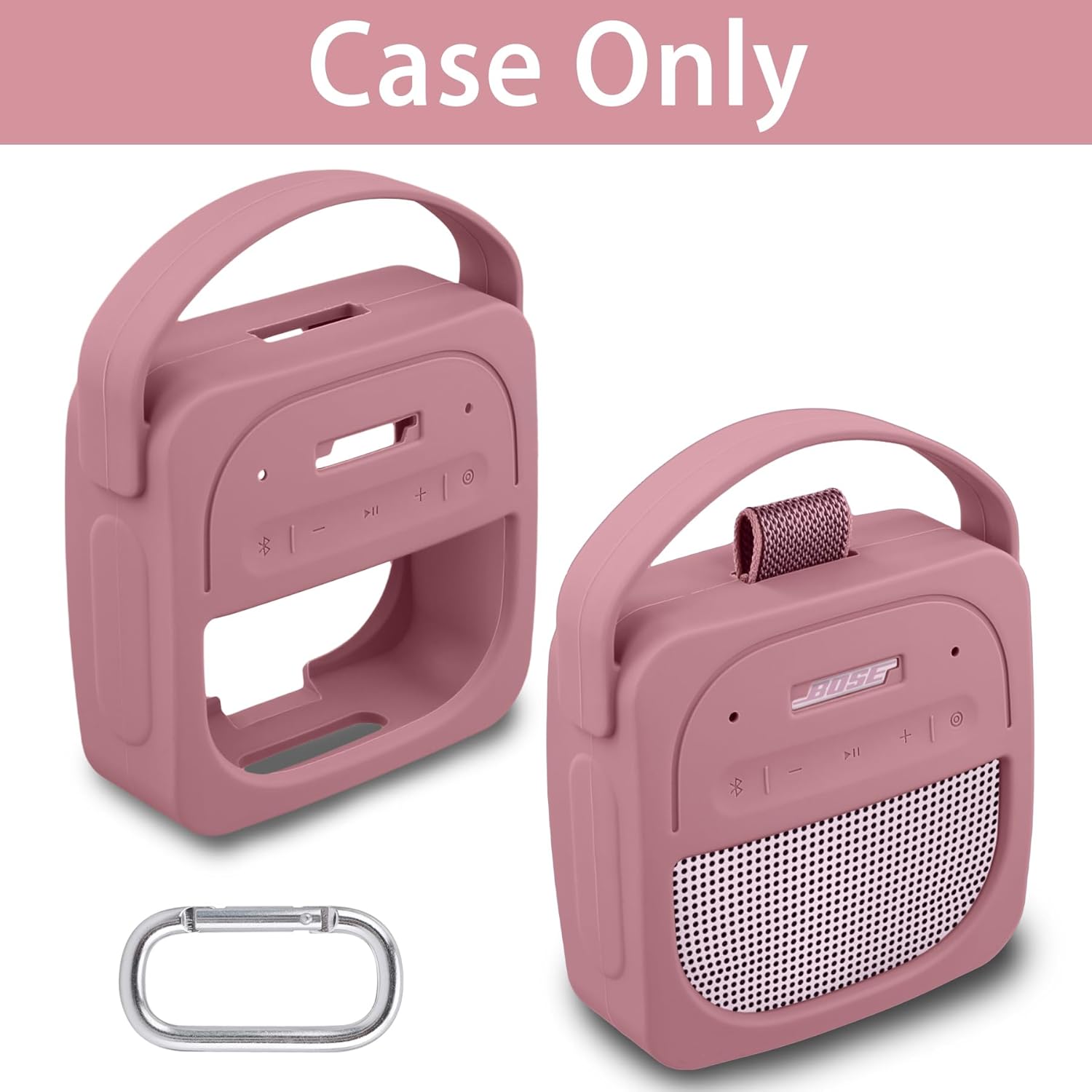 Aenllosi for Bose New SoundLink Micro 2nd Gen Bluetooth Speaker Silicone Cover Case with Carabiner, Pink (Case Only) - Image 8