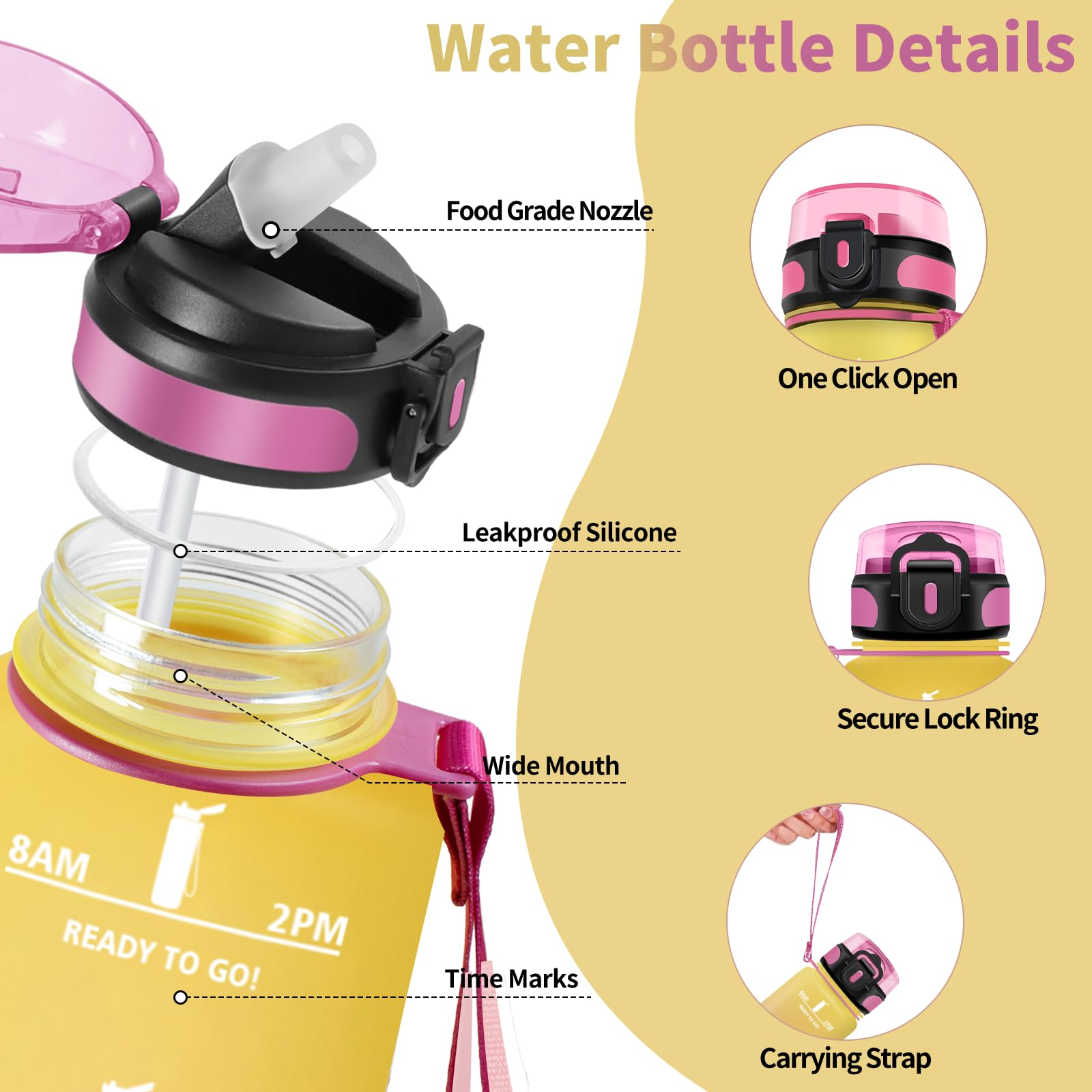 Motswedi Borraccia 500/1000/1500ml, a Prova di Perdite, Borraccia con Cannuccia, Reutilizables, Borraccia Palestra, Senza BPA, Borraccia Motivazionale per Scuola, Palestra, Ufficio, Running, Ciclismo