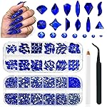 qiipii 4080Pcs Blue Rhinestones Sapphire Nail Stones Multi Shapes K9 Glass Flatback Royal Blue Crystals Gems Diamonds jewels Nail Art Supplies Charms Decor for Nails Face Eyes Makeup Body DIY Crafting