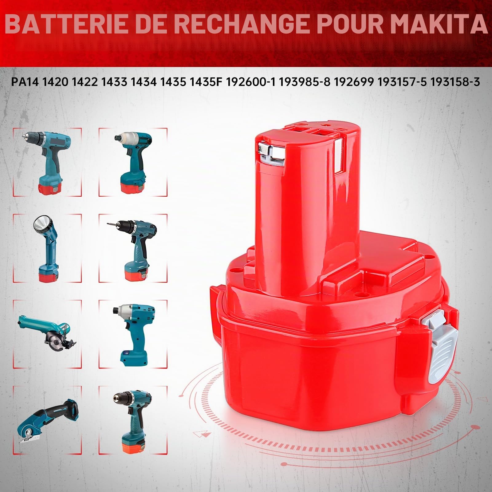 Lot de 2 batteries de rechange Ni-MH 14,4 V 4800 mAh pour Makita 14,4 V compatible avec PA14 1420 1422 1433 1434 1435 193062-6 193157-5 193158-3 193985-8 10511 D 4033D 5094D 6280D 8280D JR140D