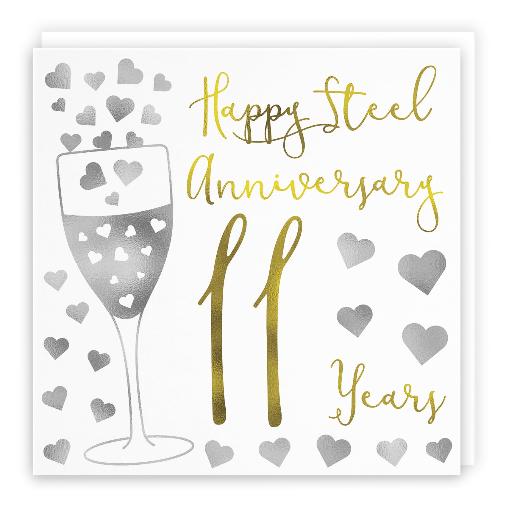 Hunts England, 11th Wedding Anniversary Card, Happy Steel Anniversary, 11 Years, Silver Hearts Collection